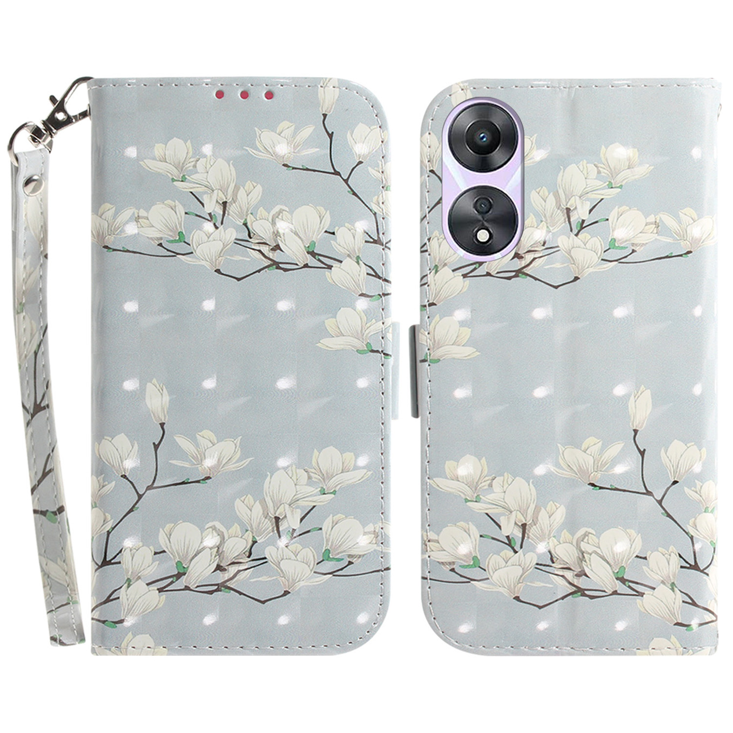 

Für Oppo A58 4G Hülle PU Leder Muster Druckbrieftasche Flip Phone Deckung - Magnolie, Oppo A58 4G
