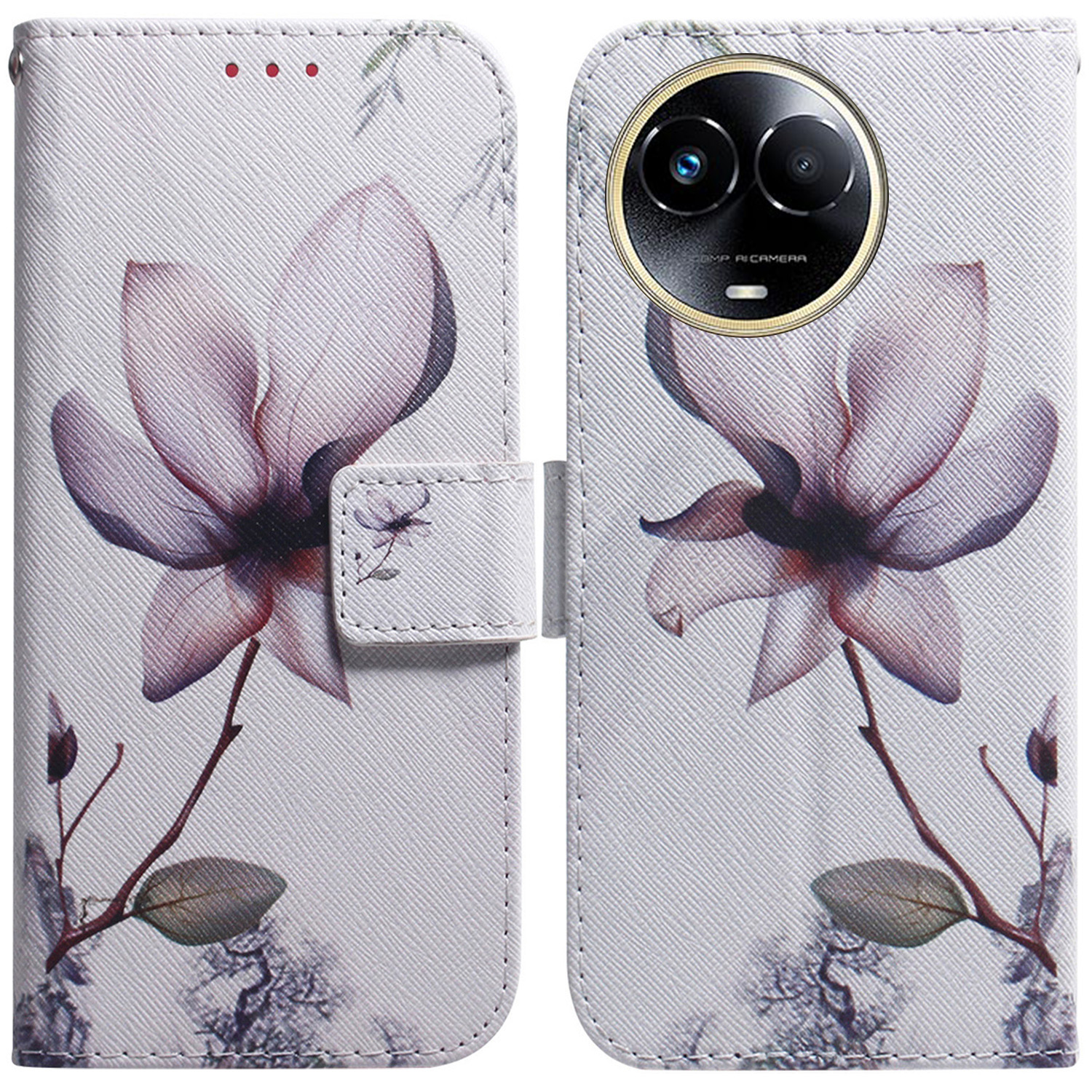 

Für Realme 11x 5G Muster Druck Anti-kratzer-telefonhülle Pu-leder-ständer Brieftasche Abdeckung - Pinke Blume, Realme 11x 5G
