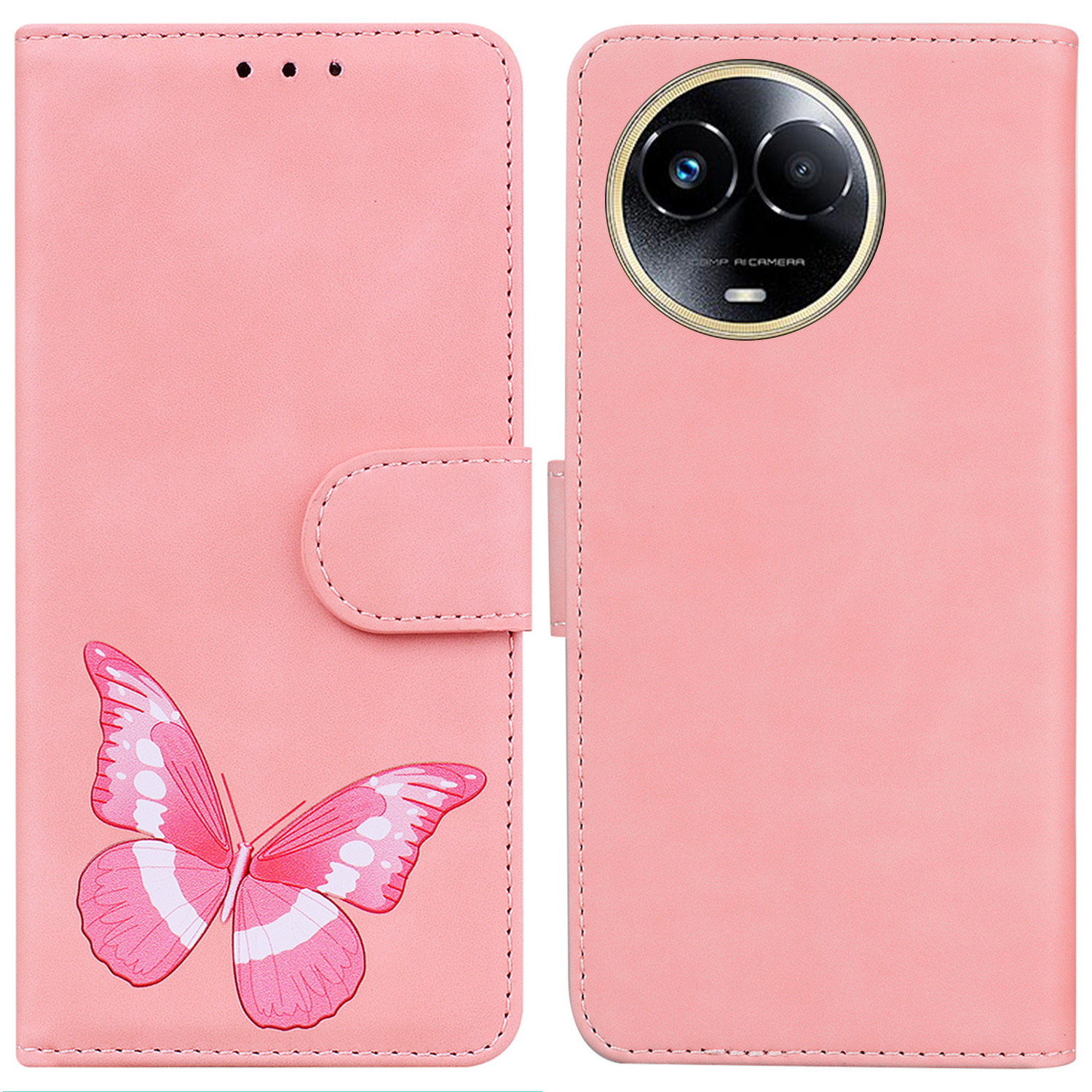 

Standschale Für Realme 11x 5g, PU Leder Flip Cover Butterfly Printing Phone Brieftasche - Rosa, Realme 11x 5G