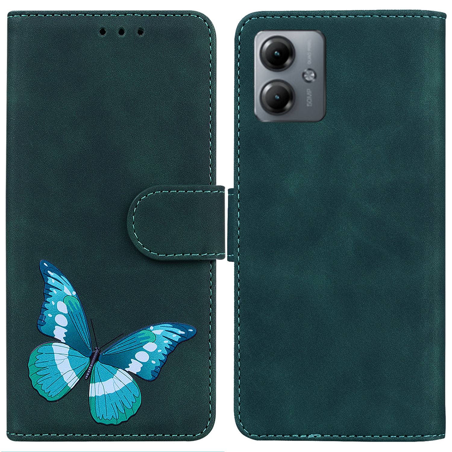 

Standhülle Für Motorola Moto G14 4g, Schmetterlingsdruck Telefon Brieftasche PU Leder Drop-proof-hülle - Grün, Motorola Moto G14 4G