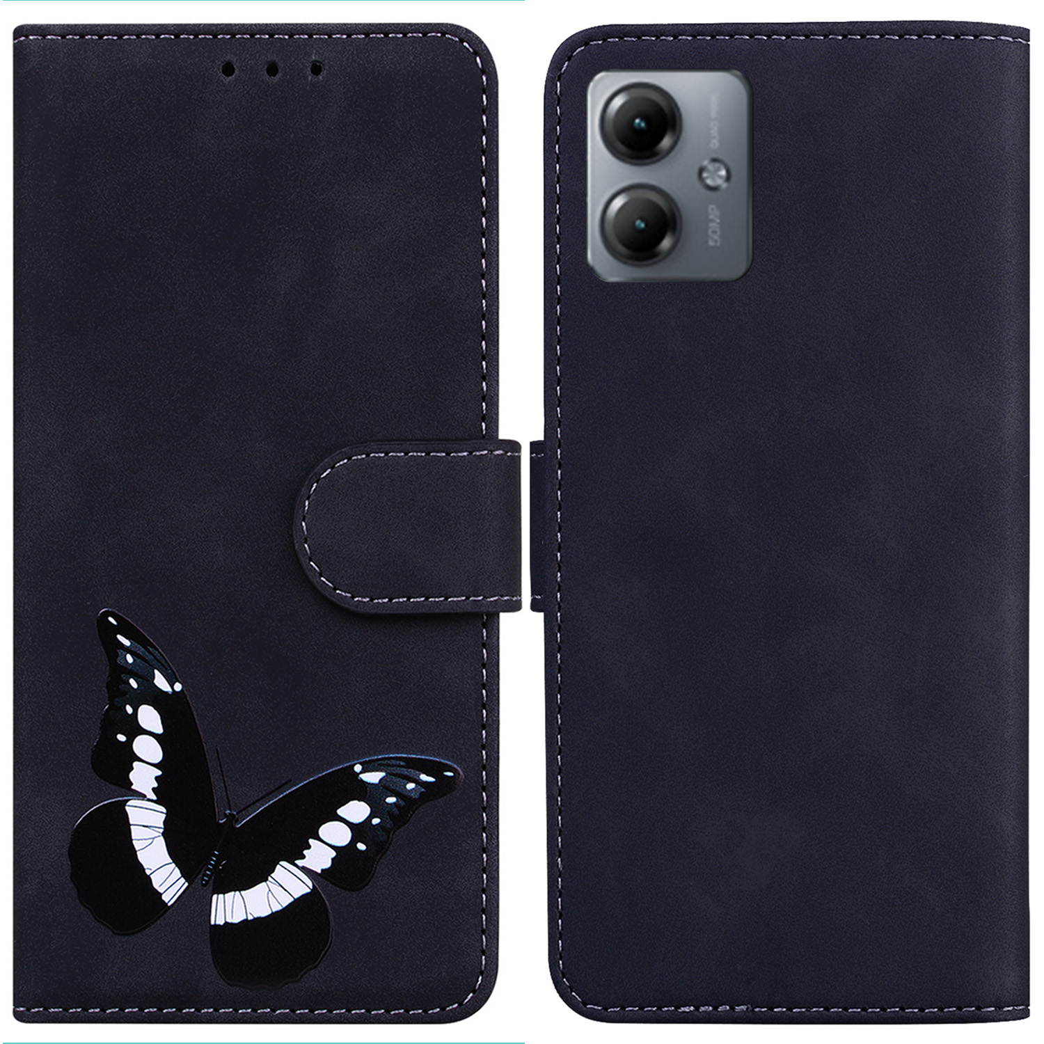 

Standhülle Für Motorola Moto G14 4g, Schmetterlingsdruck Telefon Brieftasche PU Leder Drop-proof-hülle - Schwarz, Motorola Moto G14 4G