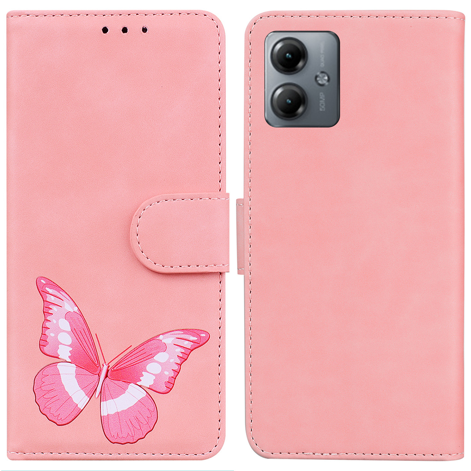 

Standhülle Für Motorola Moto G14 4g, Schmetterlingsdruck Telefon Brieftasche PU Leder Drop-proof-hülle - Rosa, Motorola Moto G14 4G