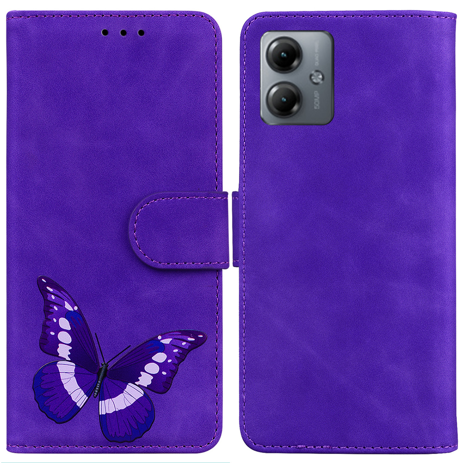 

Standhülle Für Motorola Moto G14 4g, Schmetterlingsdruck Telefon Brieftasche PU Leder Drop-proof-hülle - Lila, Motorola Moto G14 4G