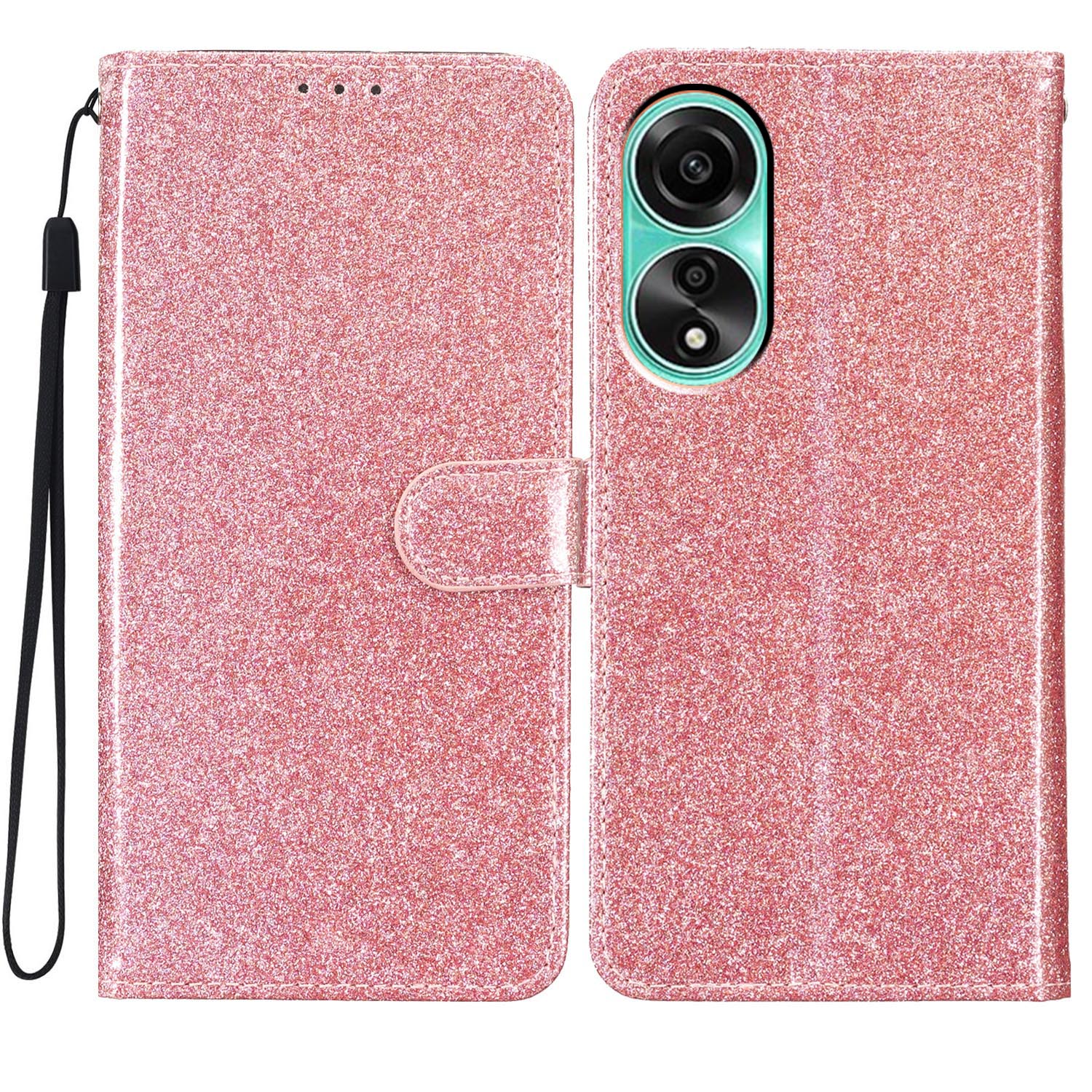 

Für Oppo A58 4G Hülle Glitzernde PU Leder Brieftasche Mobiltelefonabdeckung - Roségold, Oppo A58 4G