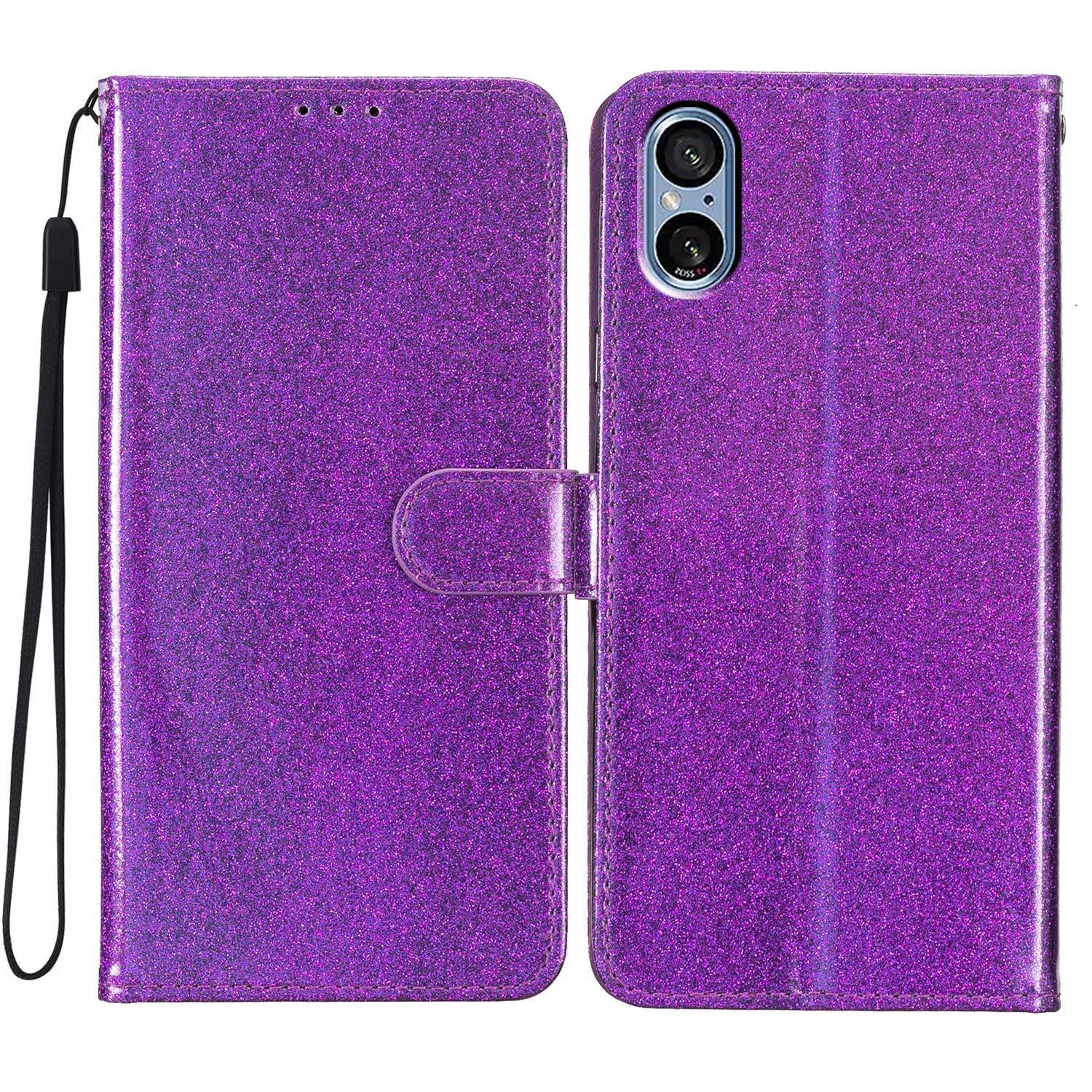 

Für Sony Xperia 5 V Hülle Glitzernde PU -lederständer Telefonabdeckung Mit Brieftasche - Lila, Xperia 5 V