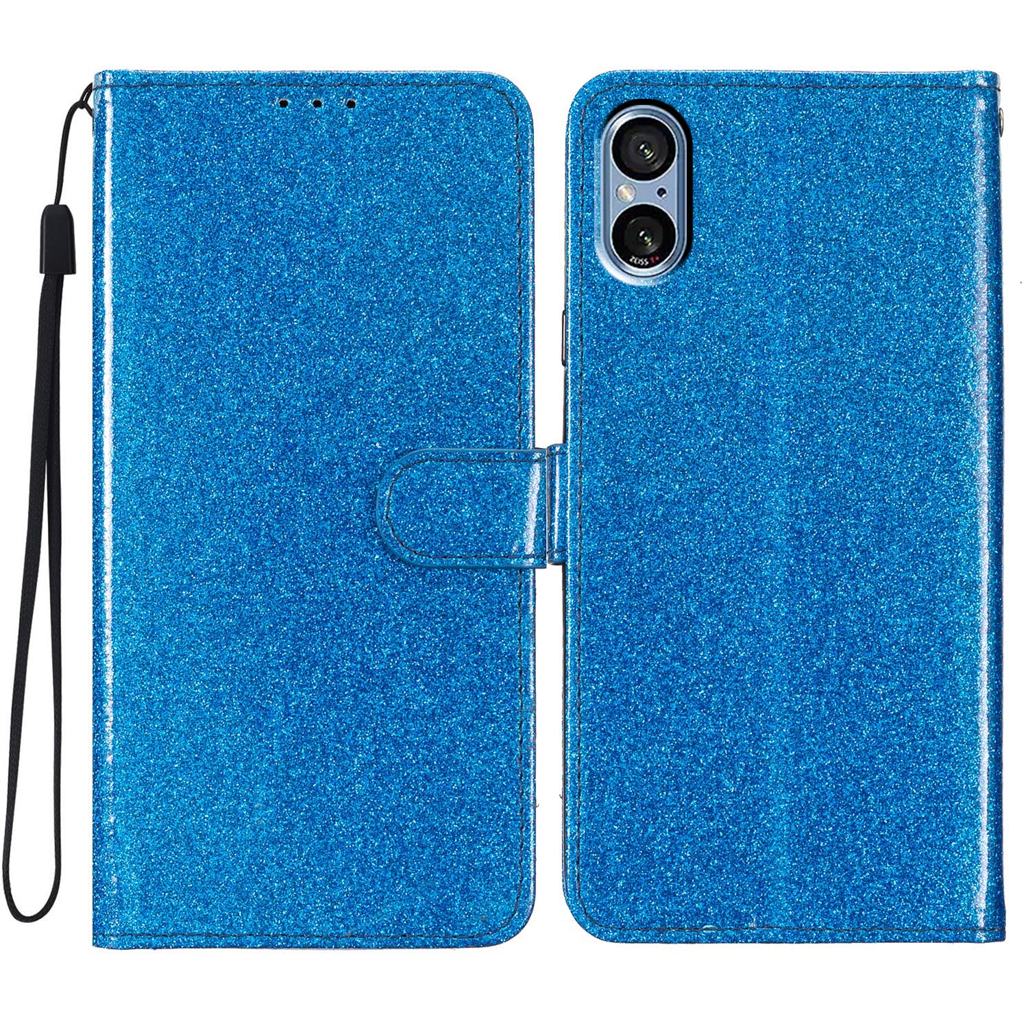 

Für Sony Xperia 5 V Hülle Glitzernde PU -lederständer Telefonabdeckung Mit Brieftasche - Blau, Xperia 5 V