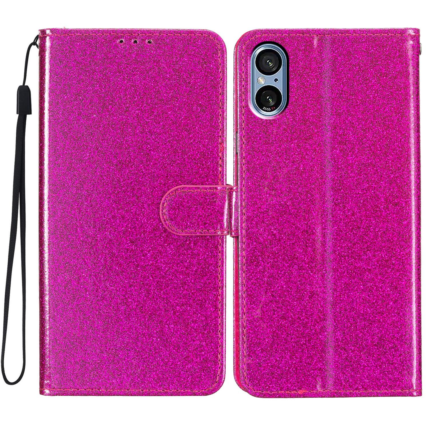 

Für Sony Xperia 5 V Hülle Glitzernde PU -lederständer Telefonabdeckung Mit Brieftasche - Rose, Xperia 5 V