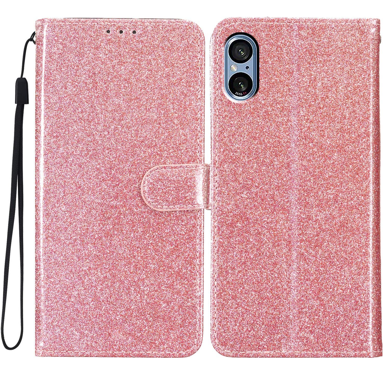 

Für Sony Xperia 5 V Hülle Glitzernde PU -lederständer Telefonabdeckung Mit Brieftasche - Roségold, Xperia 5 V