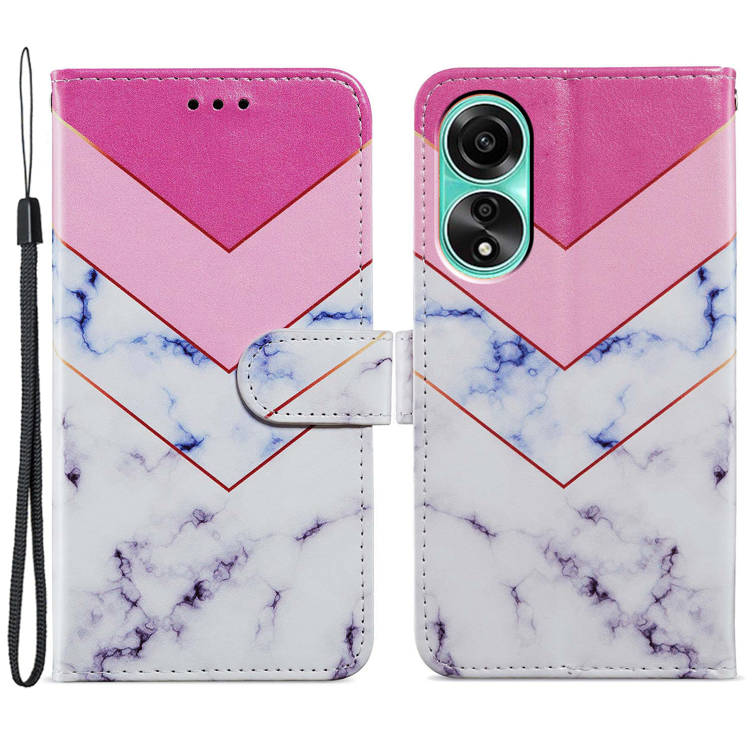 

Für Oppo A58 4G Hülle PU Ledermuster Brieftasche Telefonabdeckung Mit Riemen - Rauch Marmor, Oppo A58 4G