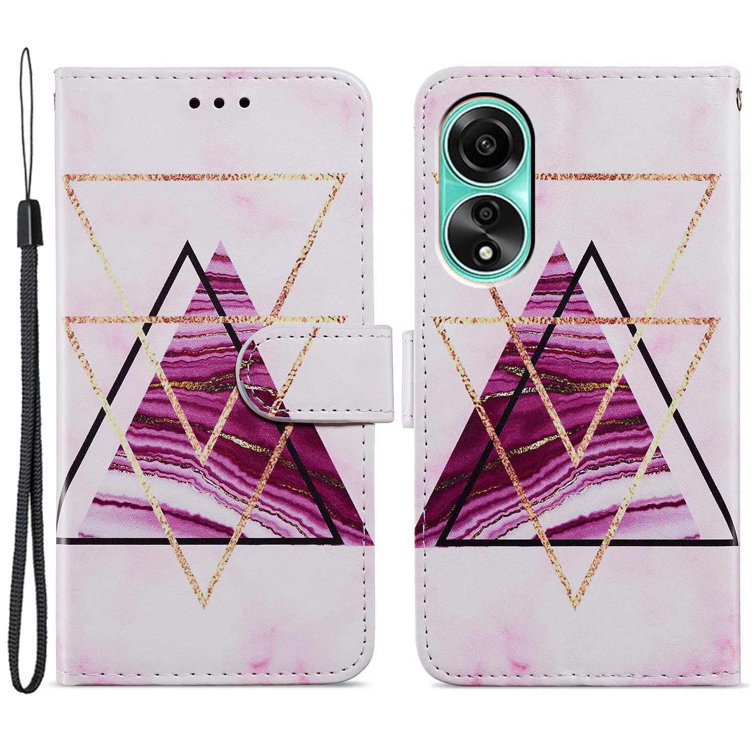 

Für Oppo A38 4G Caste Muster Drinted PU Leder -ständer Brieftasche Telefonabdeckung - Tri-color Marmor, Oppo A38 4G