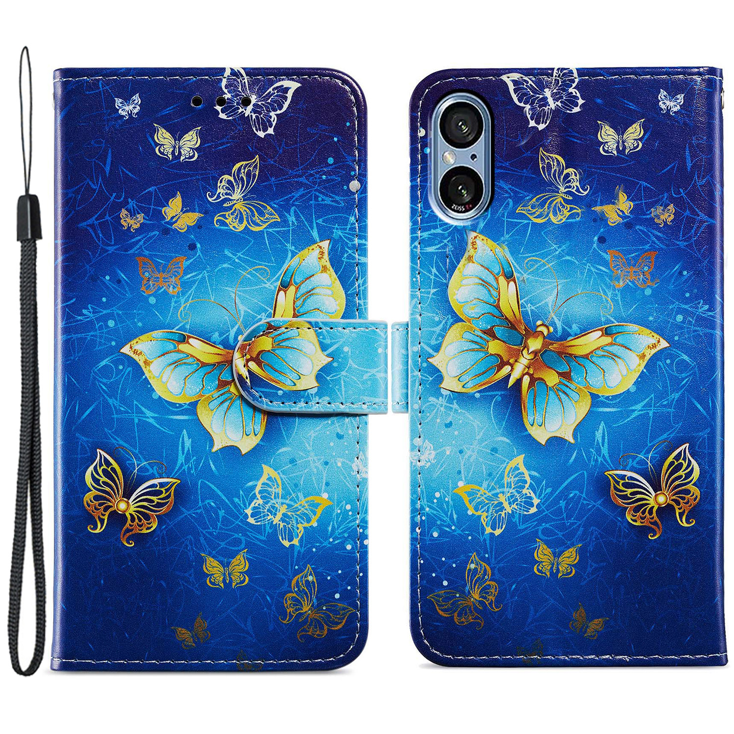 

Für Sony Xperia 5 V Hülle PU Leder -standard -brieftaschenmuster -druck Telefonabdeckung - Goldener Schmetterling, Xperia 5 V