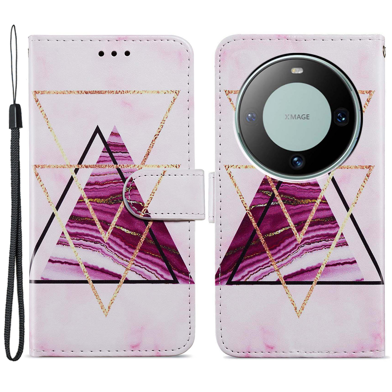 

Für Huawei Mate 60 Pro Case Flip Leder Brieftasche Muster Druckphase - Tri-color Marmor, Huawei Mate 60 Pro