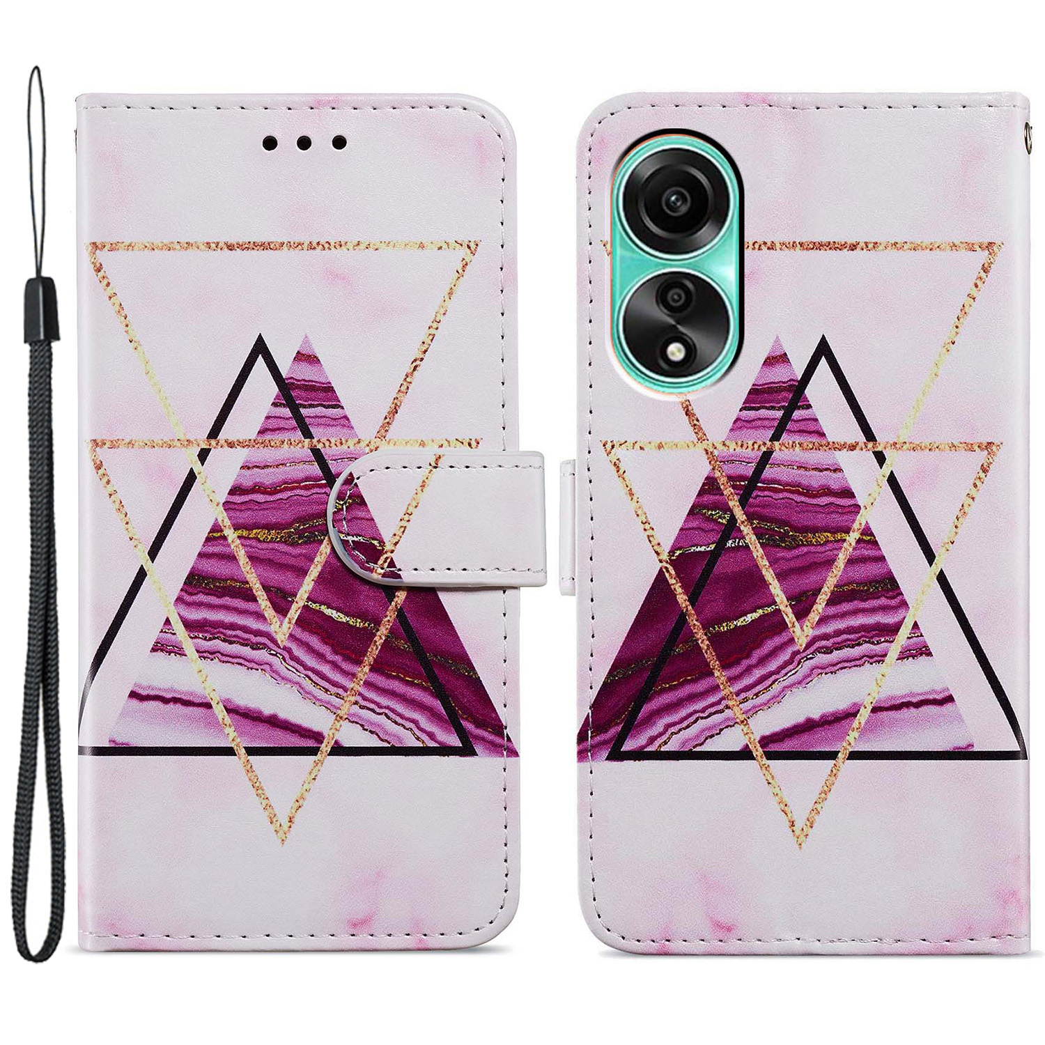 

Für Oppo A78 4G Koffer Wallet Leder Muster Stand Telefonabdeckung - Tri-color Marmor, Oppo A78 4G