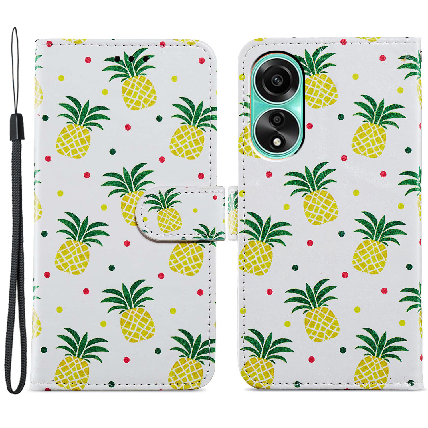 

Für Oppo A78 4G Koffer Wallet Leder Muster Stand Telefonabdeckung - Ananas, Oppo A78 4G