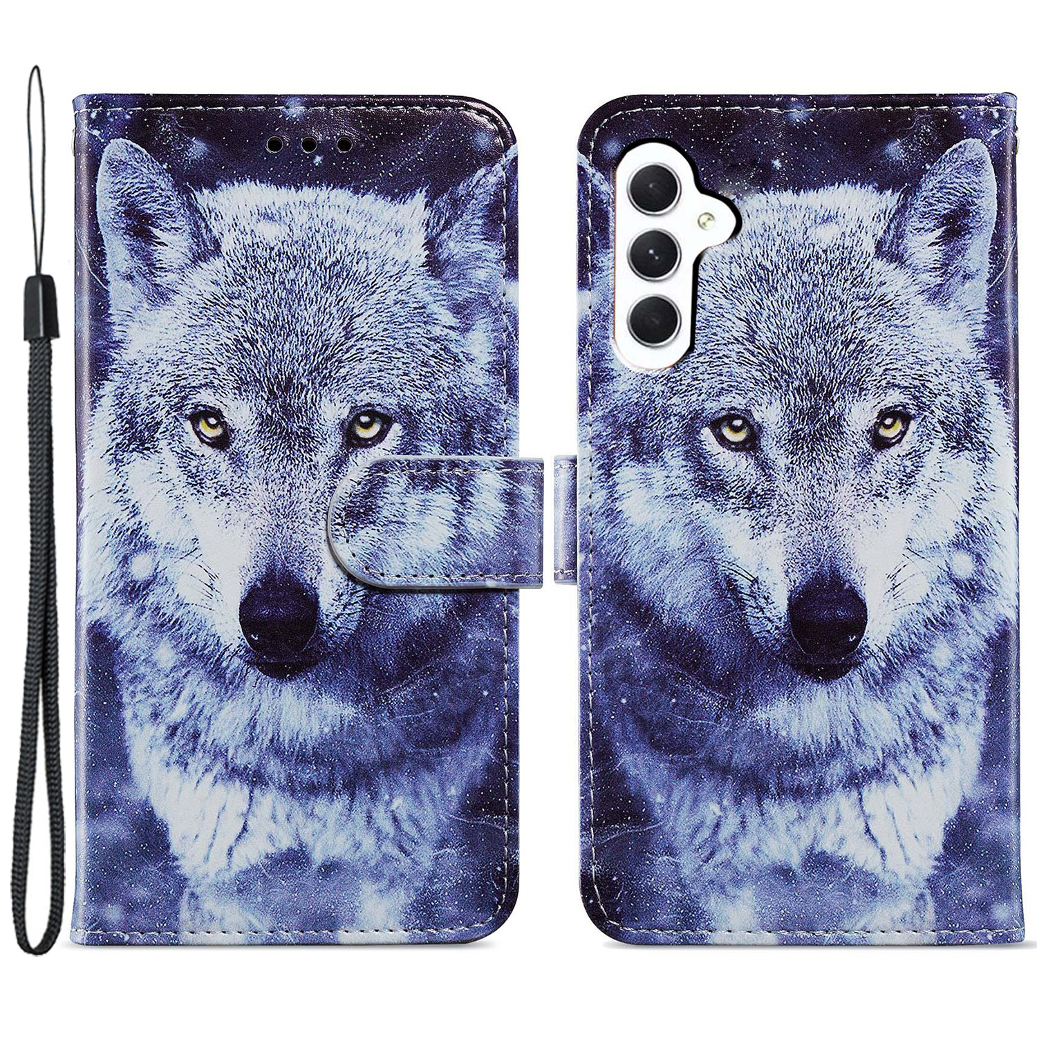 

Für Samsung Galaxy A05s 4G Wallet Hülle PU Ledermuster Druckphase - Weißer Wolf, Samsung Galaxy A05s 4G
