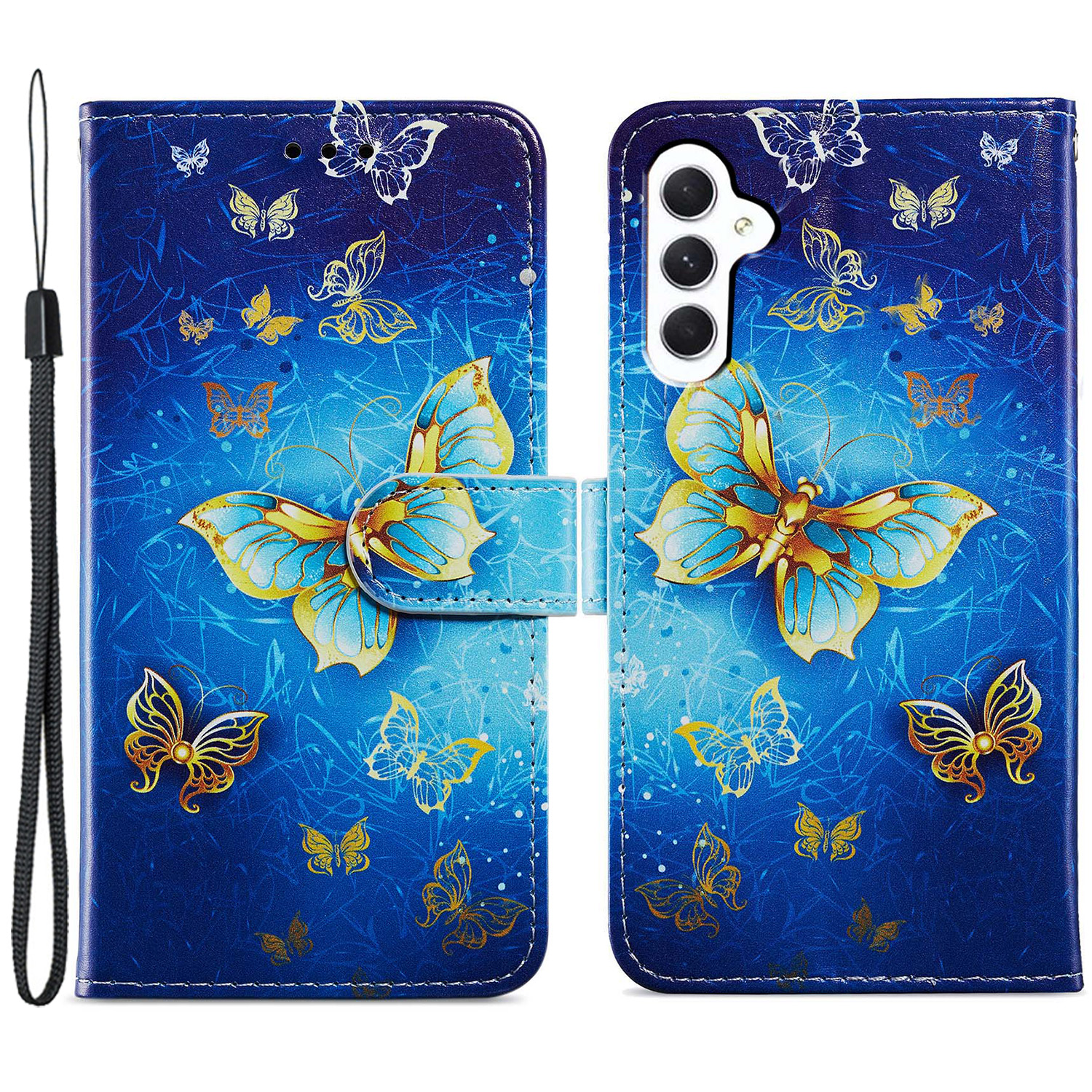 

Für Samsung Galaxy A05s 4G Wallet Hülle PU Ledermuster Druckphase - Goldener Schmetterling, Samsung Galaxy A05s 4G