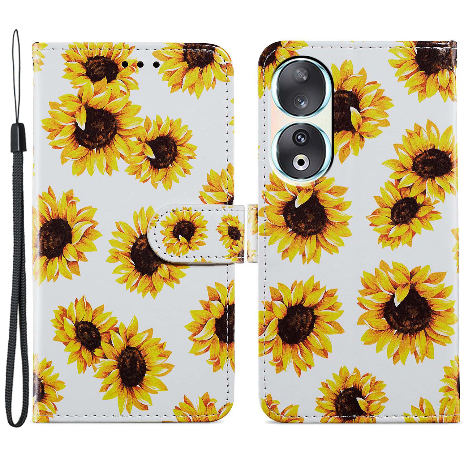 

Für Ehre 90 Wallet Haufen Gedrucktes Muster PU Leder Flip Ständer Cover - Sonnenblume, Honor 90