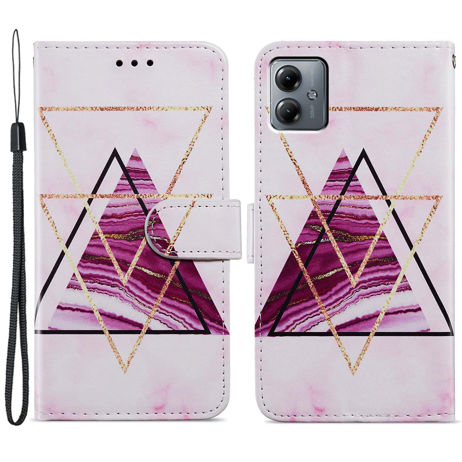 

Für Motorola Moto G14 4G Hülle PU Leder Muster Stand Folio -telefonabdeckung - Tri-color Marmor, Motorola Moto G14 4G