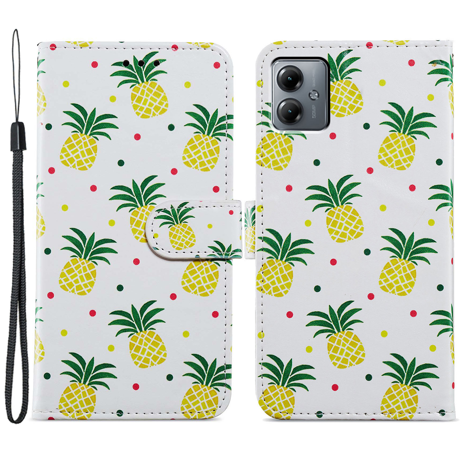 

Für Motorola Moto G14 4G Hülle PU Leder Muster Stand Folio -telefonabdeckung - Ananas, Motorola Moto G14 4G