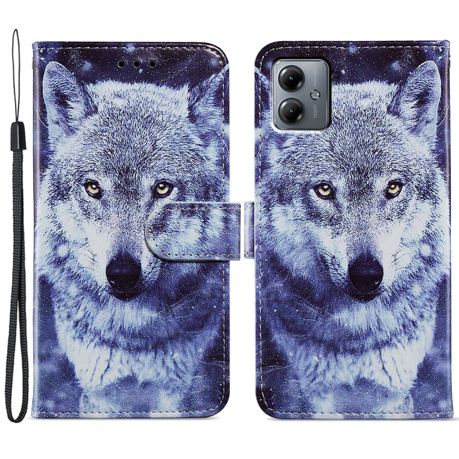 

Für Motorola Moto G14 4G Hülle PU Leder Muster Stand Folio -telefonabdeckung - Weißer Wolf, Motorola Moto G14 4G