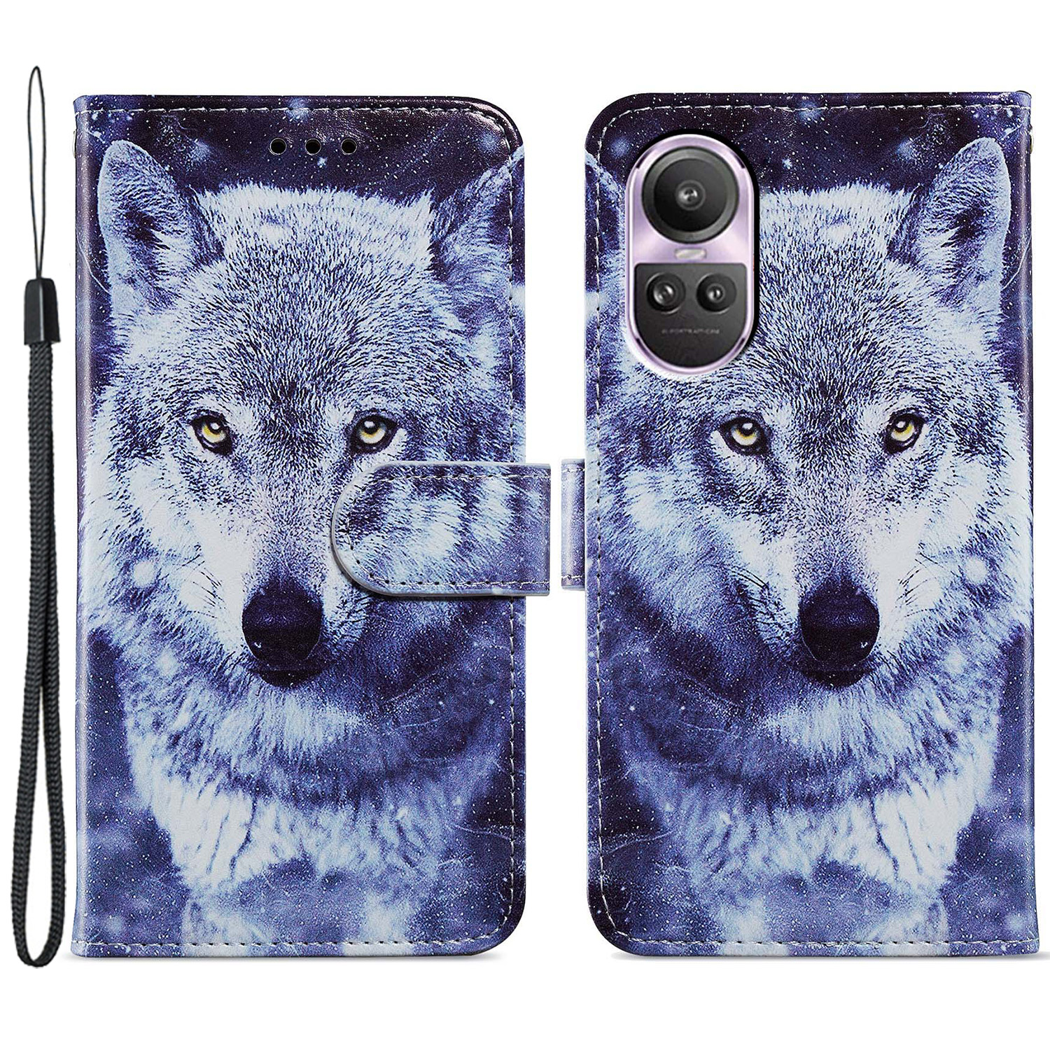 

Für Oppo Reno10 5G (global) / Reno10 Pro 5g (global) Case Folio Leder Brieftaschenmuster Telefonabdeckung - Weißer Wolf, Oppo Reno10 5G (Global)