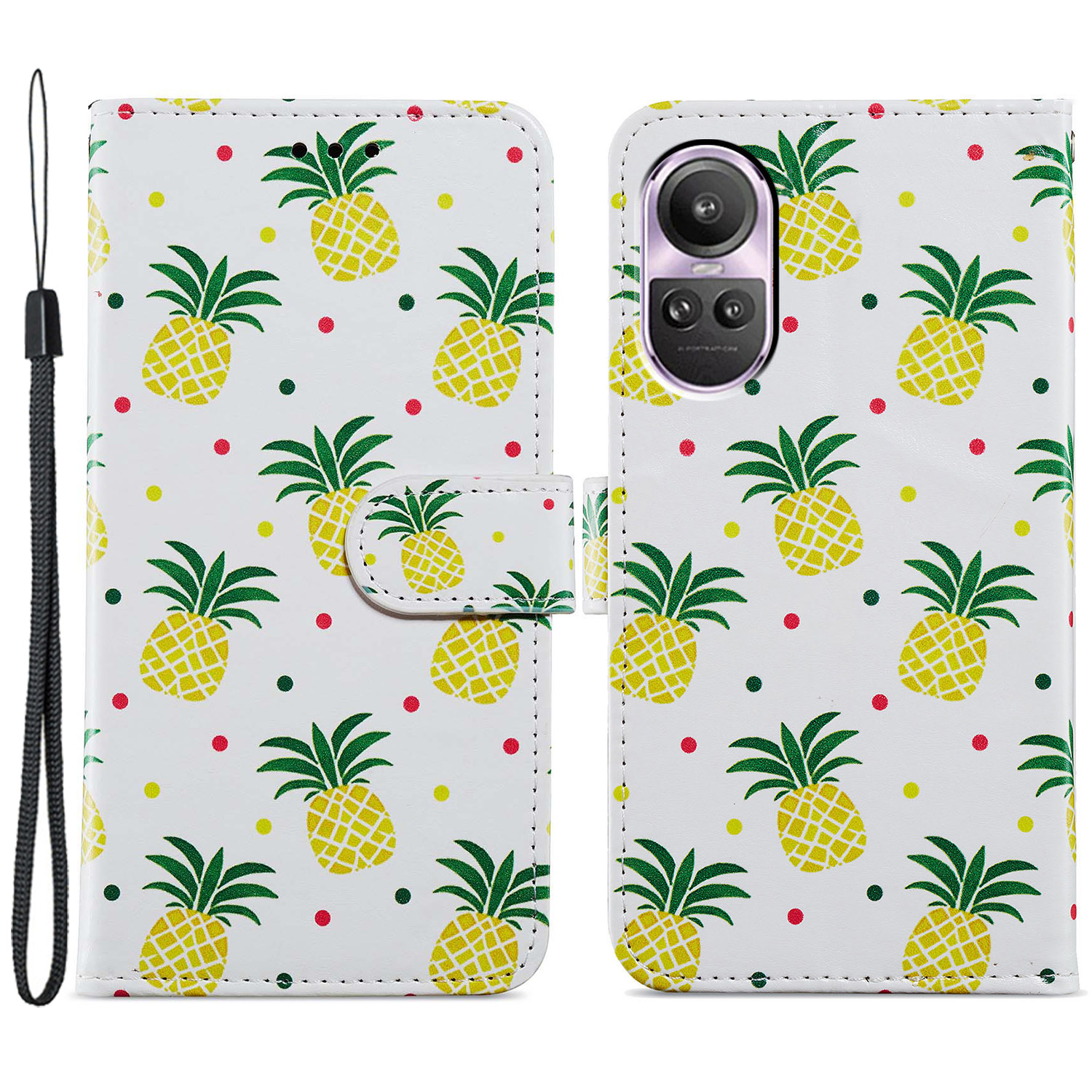 

Für Oppo Reno10 5G (global) / Reno10 Pro 5g (global) Case Folio Leder Brieftaschenmuster Telefonabdeckung - Ananas, Oppo Reno10 5G (Global)