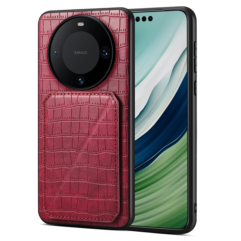

Für Huawei Mate 60 / 60 Pro -fall -kartenhalter Krokodiltextur PU Leder+pc+tpu -telefonabdeckung - Rot, Huawei Mate 60 Pro