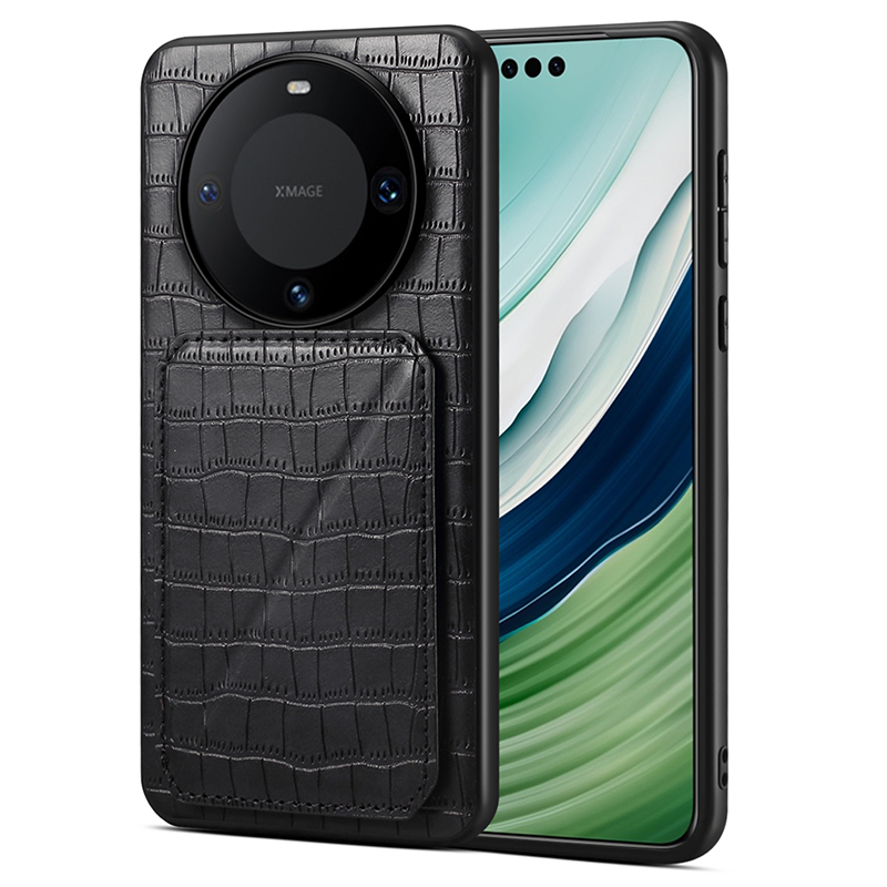 

Für Huawei Mate 60 / 60 Pro -fall -kartenhalter Krokodiltextur PU Leder+pc+tpu -telefonabdeckung - Schwarz, Huawei Mate 60 Pro