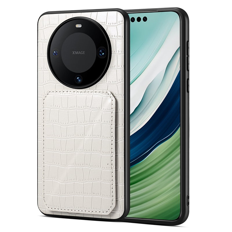 

Für Huawei Mate 60 / 60 Pro -fall -kartenhalter Krokodiltextur PU Leder+pc+tpu -telefonabdeckung - Weiß, Huawei Mate 60 Pro
