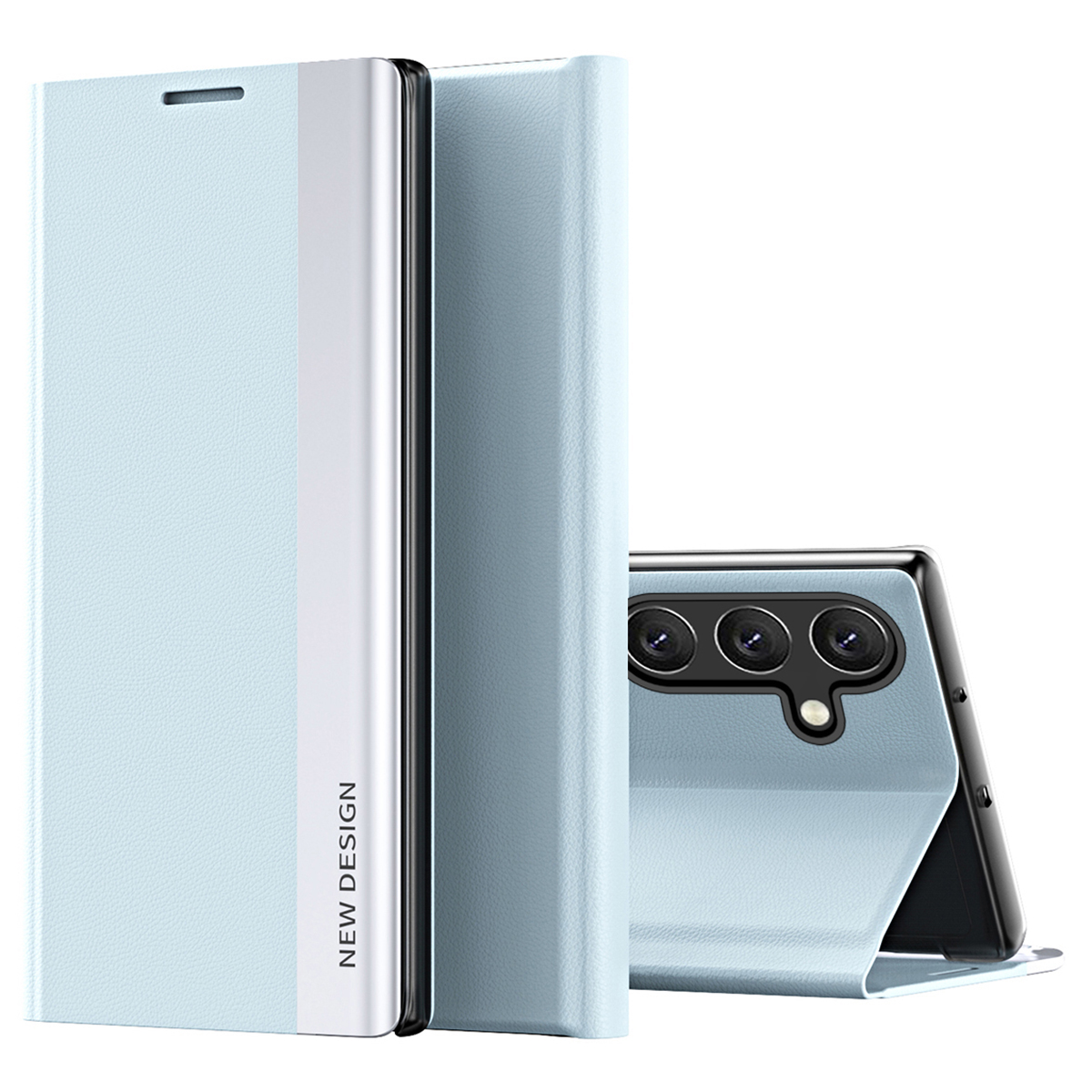 

Für Samsung Galaxy M34 5G / F34 5G Hülle PU Leder Elektroplatten Ständer Abdeckung - Baby Blau, Galaxy M34 5G
