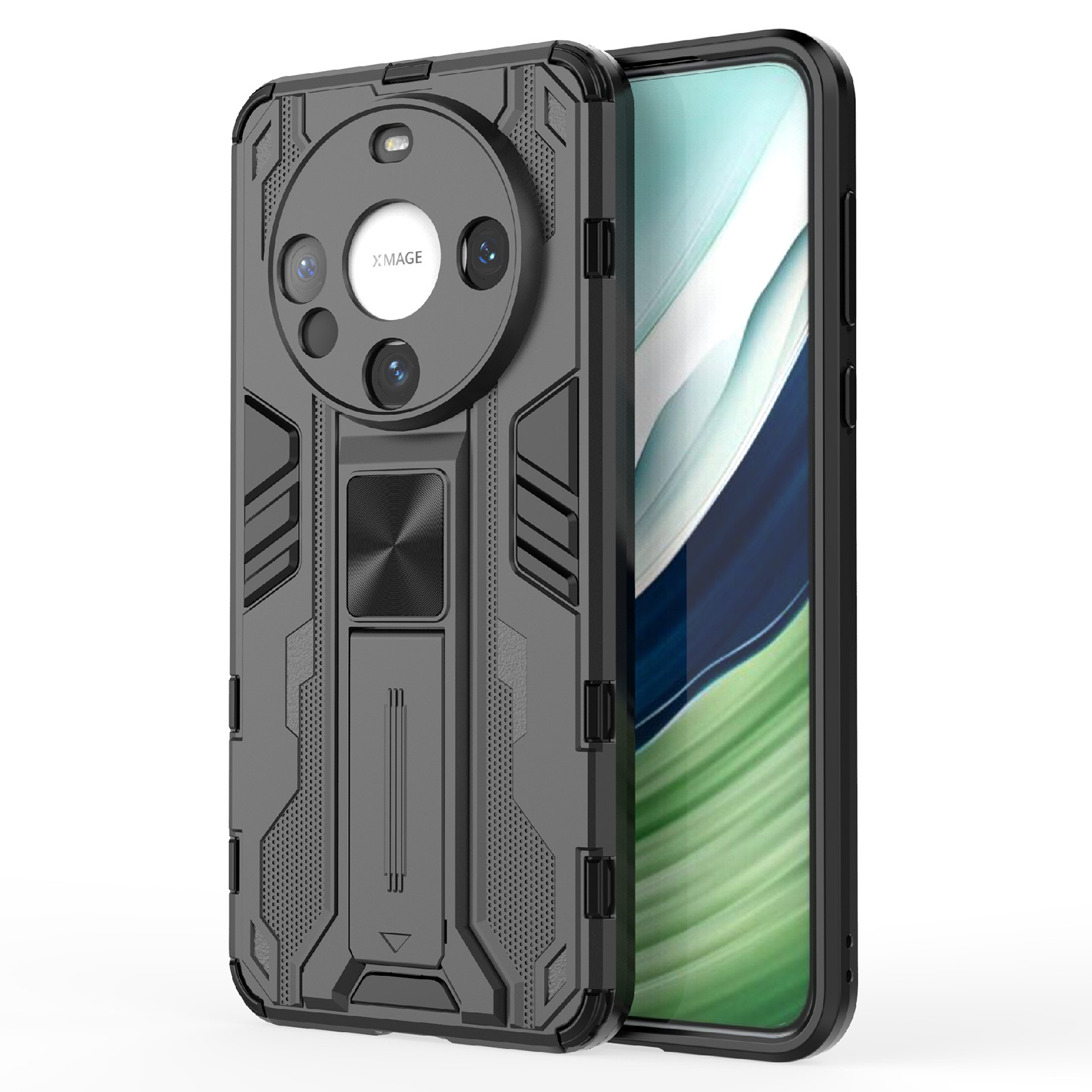

Für Huawei Mate 60 Case Mit Kickstand Combo PC+TPU -telefonabdeckung - Schwarz, Huawei Mate 60