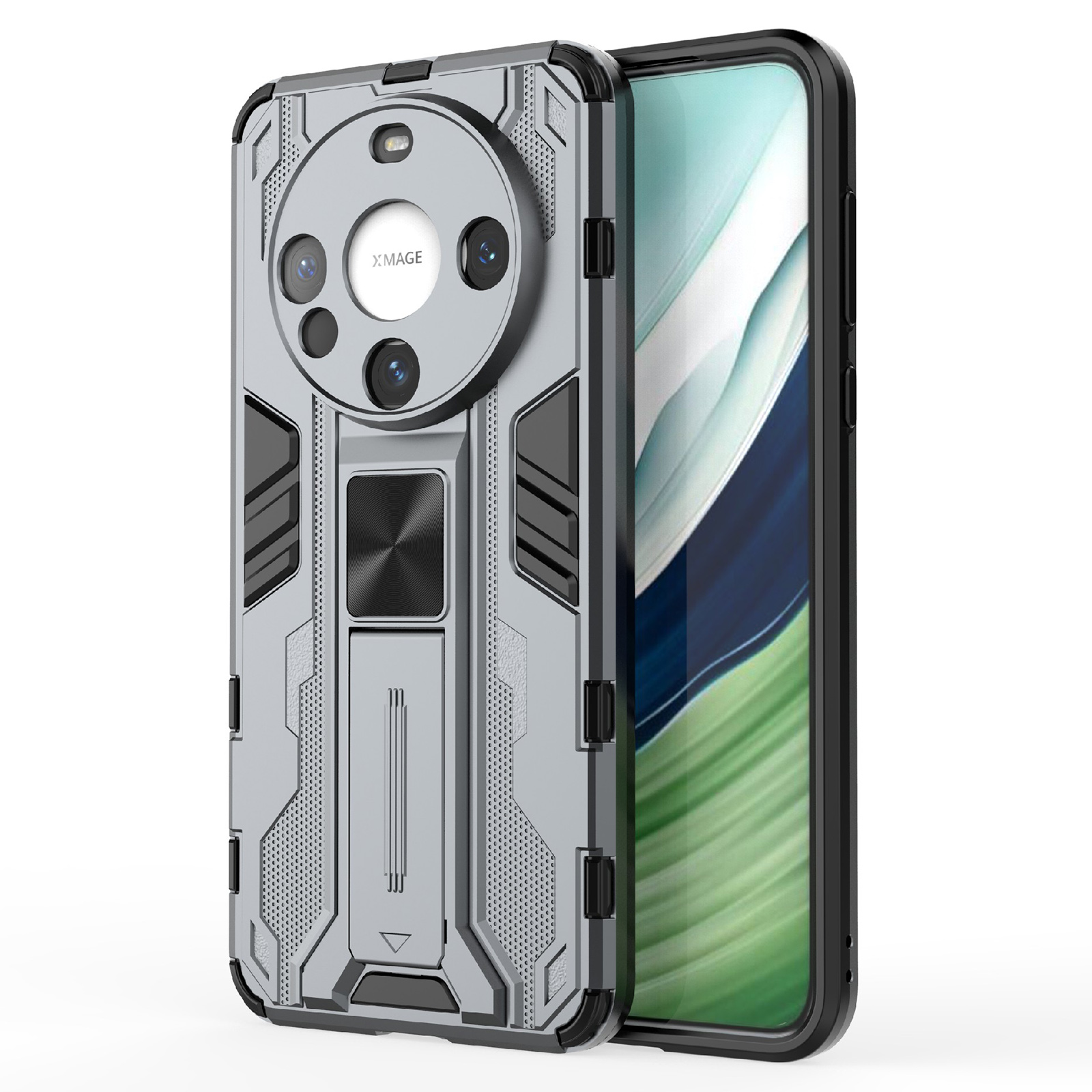 

Für Huawei Mate 60 Case Mit Kickstand Combo PC+TPU -telefonabdeckung - Grau, Huawei Mate 60