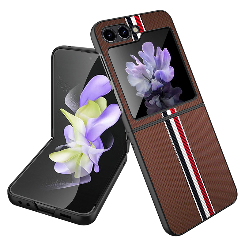 

Für Samsung Galaxy Z Flip5 5G Slim Case Ribbon Spleißen PU+PC -telefonhülle - Braun, Galaxy Z Flip5 5G