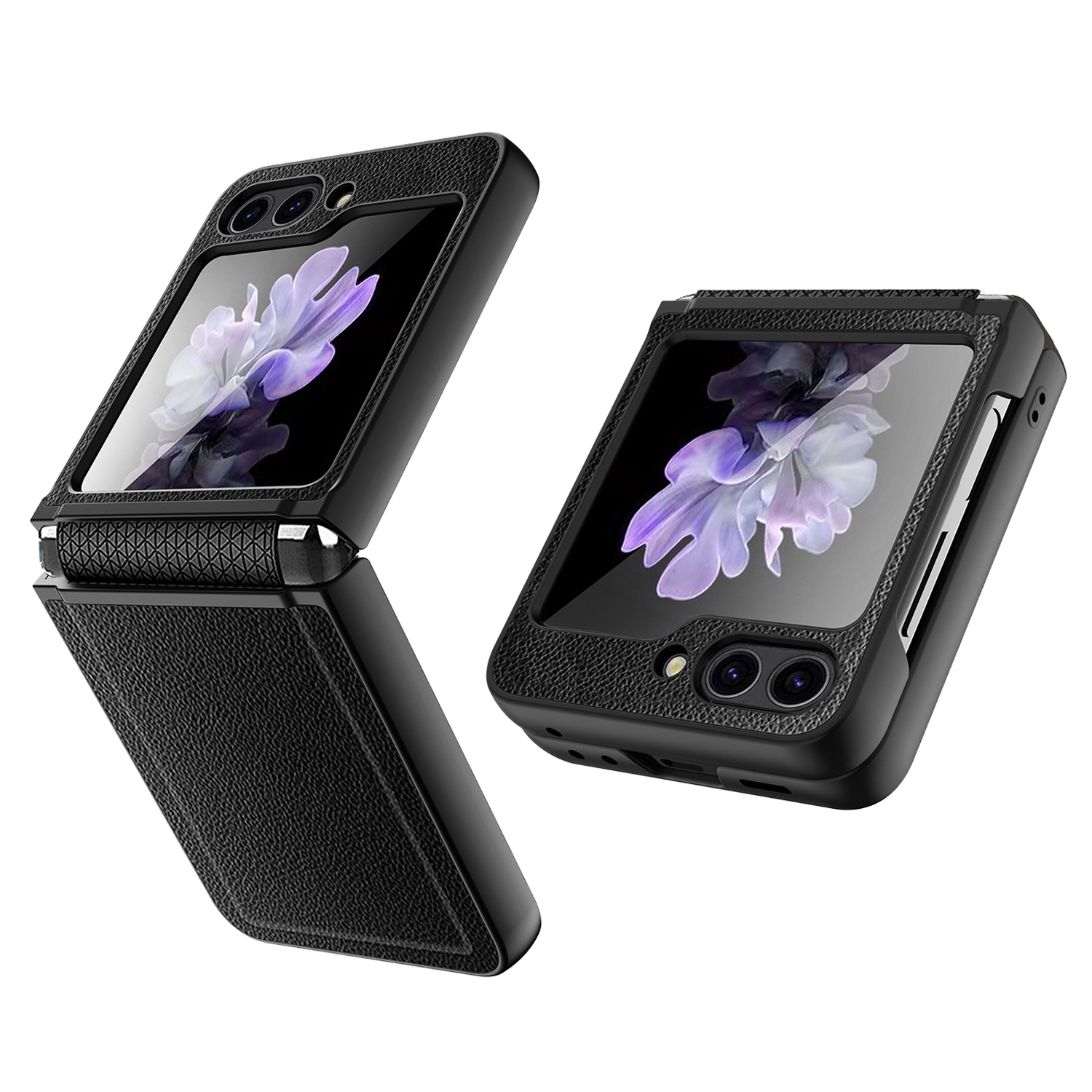 

Für Samsung Galaxy Z Flip5 5G Hülle Anti-drogen PU+PC Phone Hülle Integriertes Rückenbildfilm Glassfilm - Schwarz, Galaxy Z Flip5 5G