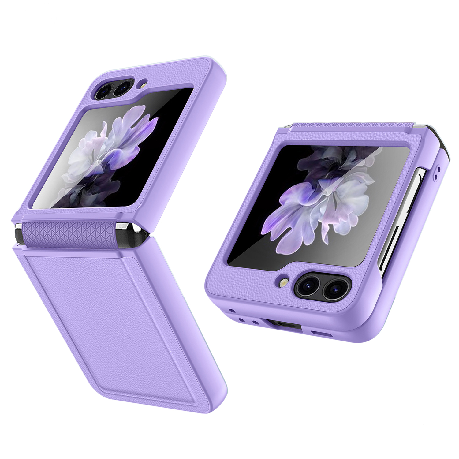 

Für Samsung Galaxy Z Flip5 5G Hülle Anti-drogen PU+PC Phone Hülle Integriertes Rückenbildfilm Glassfilm - Lila, Galaxy Z Flip5 5G
