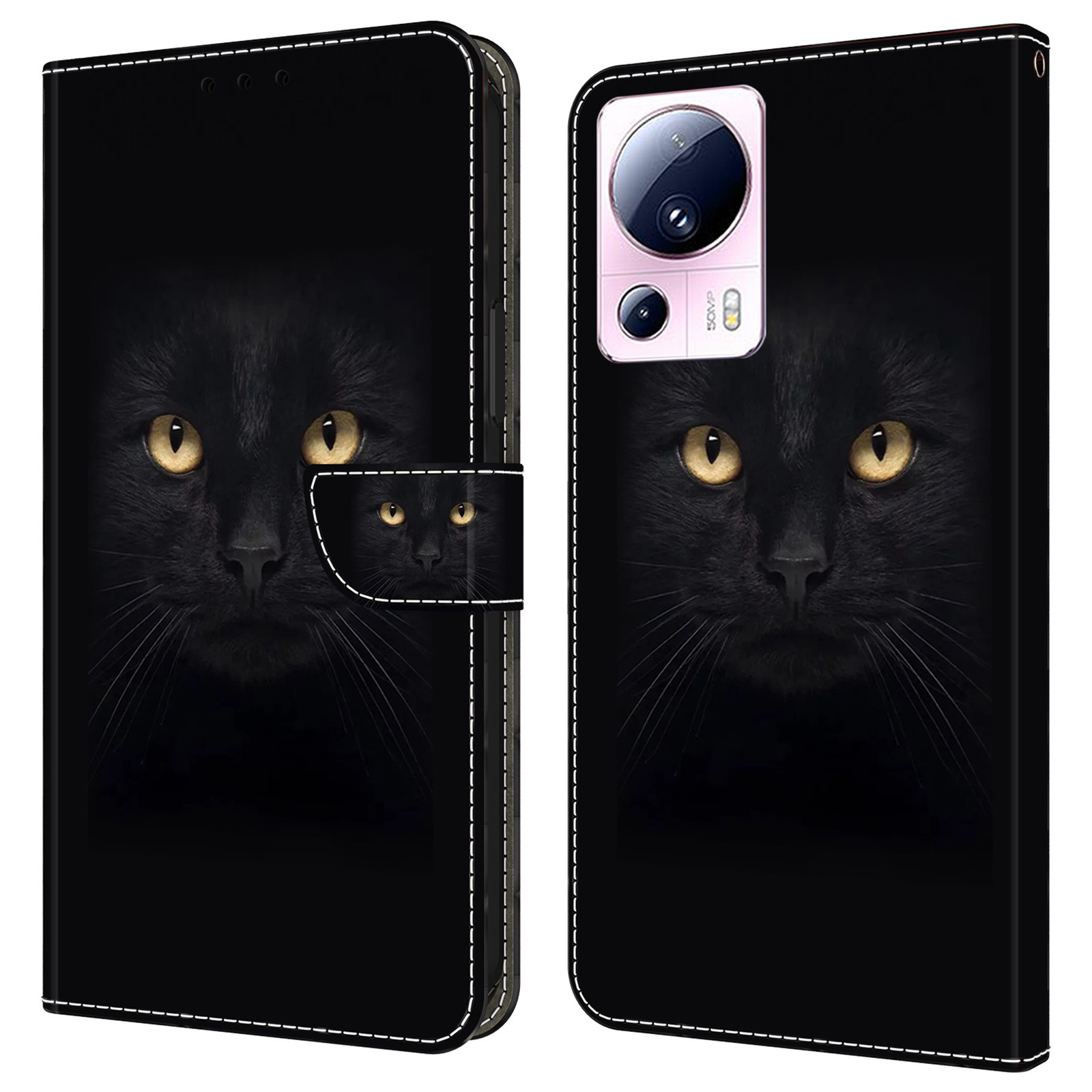 

Für Xiaomi 13 Lite / Civi 2 5G Wallet Case 3D Muster Druckleder Lederschockdelie Telefonabdeckung - Schwarze Katze, Xiaomi 13 Lite