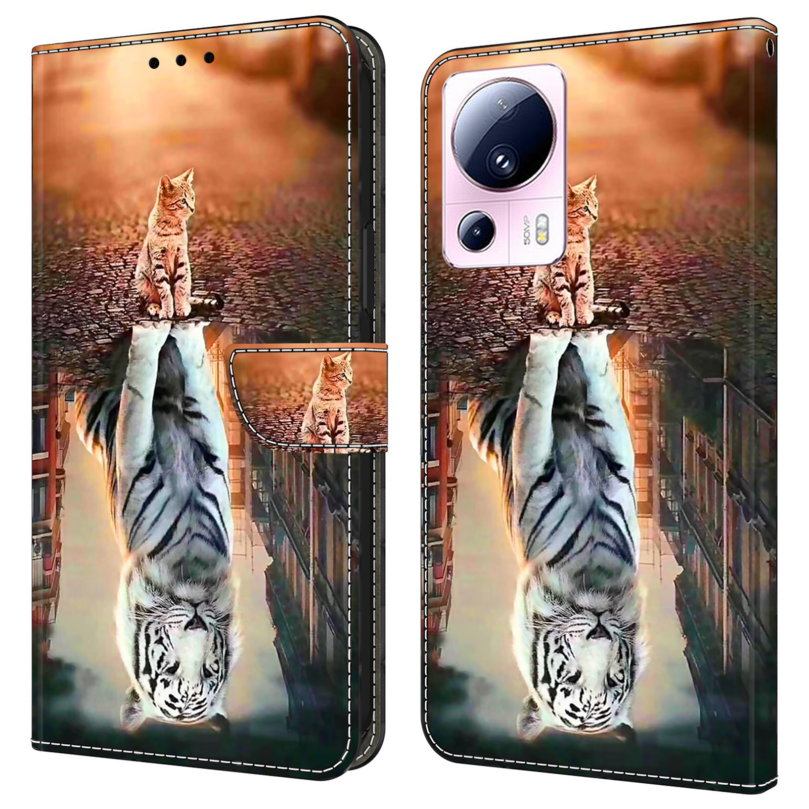 

Für Xiaomi 13 Lite / Civi 2 5G Wallet Case 3D Muster Druckleder Lederschockdelie Telefonabdeckung - Katze Und Tiger, Xiaomi 13 Lite