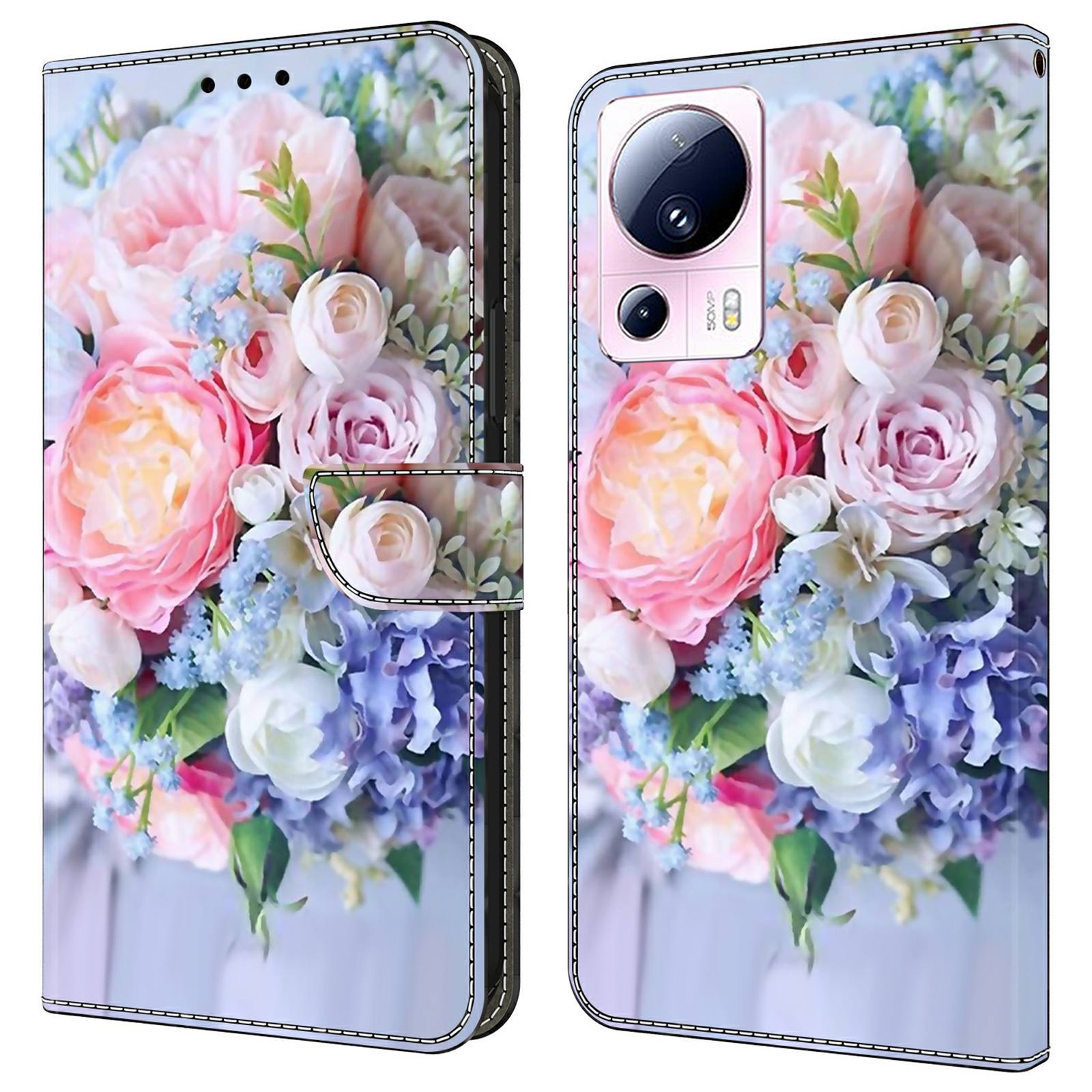 

Für Xiaomi 13 Lite / Civi 2 5G Wallet Case 3D Muster Druckleder Lederschockdelie Telefonabdeckung - Farbenfrohe Blume, Xiaomi 13 Lite