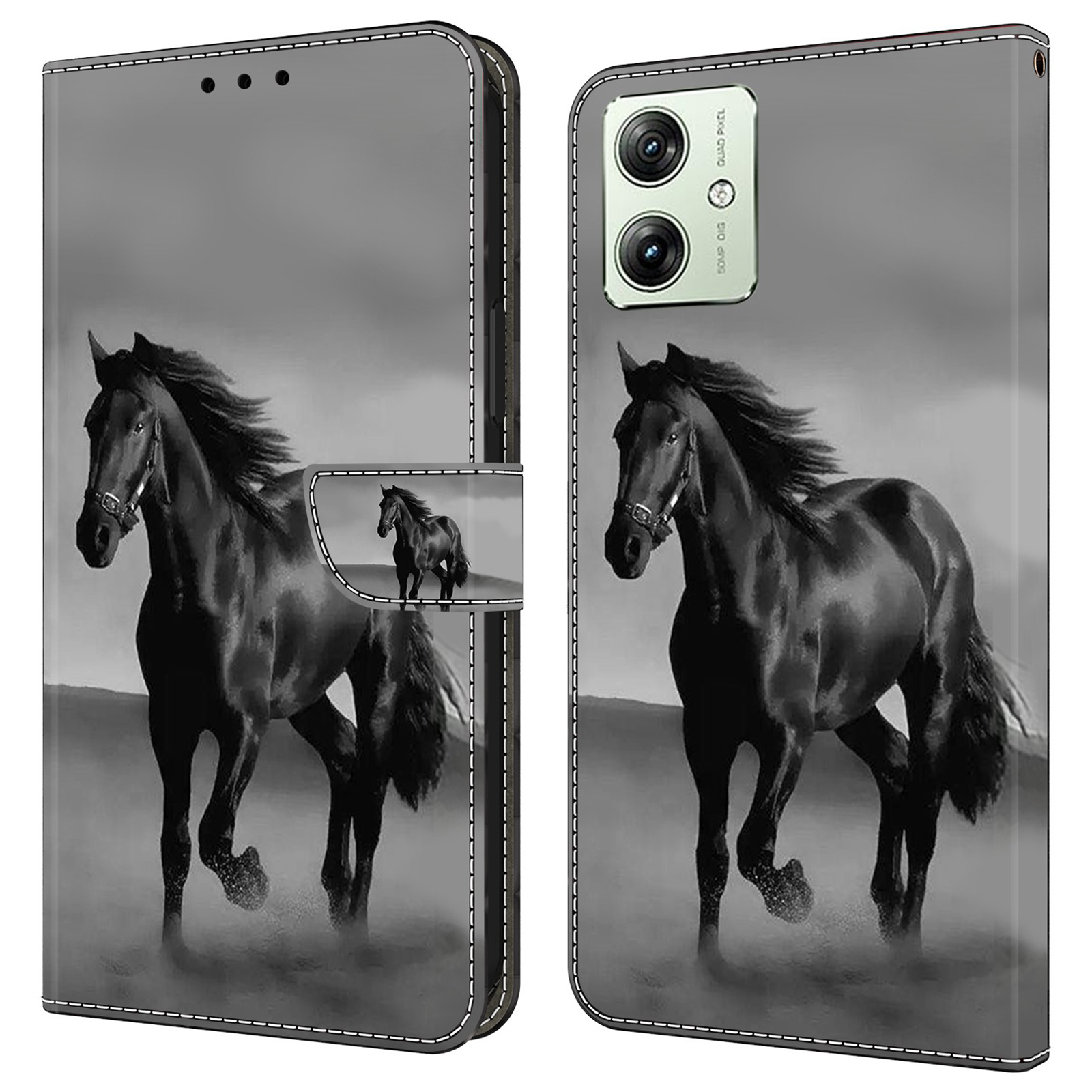 

Brieftasche Telefonhülle Für Motorola Moto G54 5G Hülle 3D -muster Druckleder -flip -abdeckung - Schwarzes Pferd, Motorola Moto G54 5G
