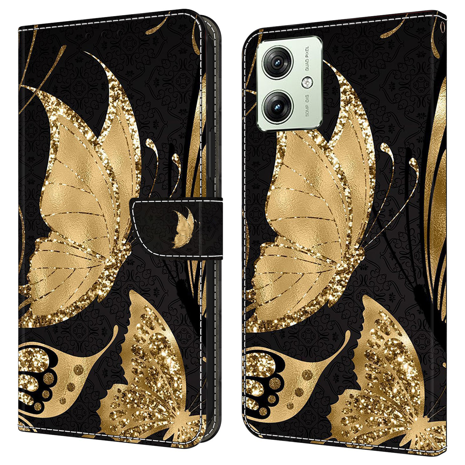 

Brieftasche Telefonhülle Für Motorola Moto G54 5G Hülle 3D -muster Druckleder -flip -abdeckung - Goldener Schmetterling, Motorola Moto G54 5G