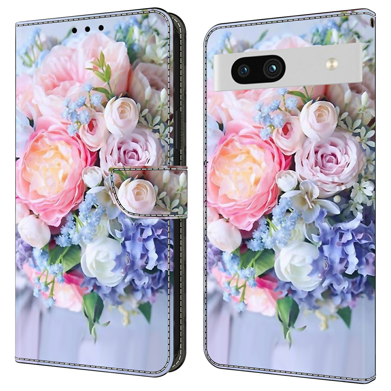 

Anti-drogen-leder-flip-abdeckung Für Google Pixel 7a Hülle Stoßdämpfer Brieftaschenhülle - Farbenfrohe Blume, Google Pixel 7a