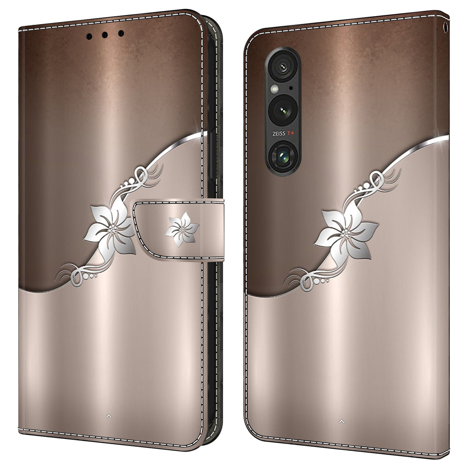 

Anti-kratzer-brieftaschenhülle Für Sony Xperia 1 V Hasten Muster Druckende Lederschluss - Silberblume, Sony Xperia 1 V