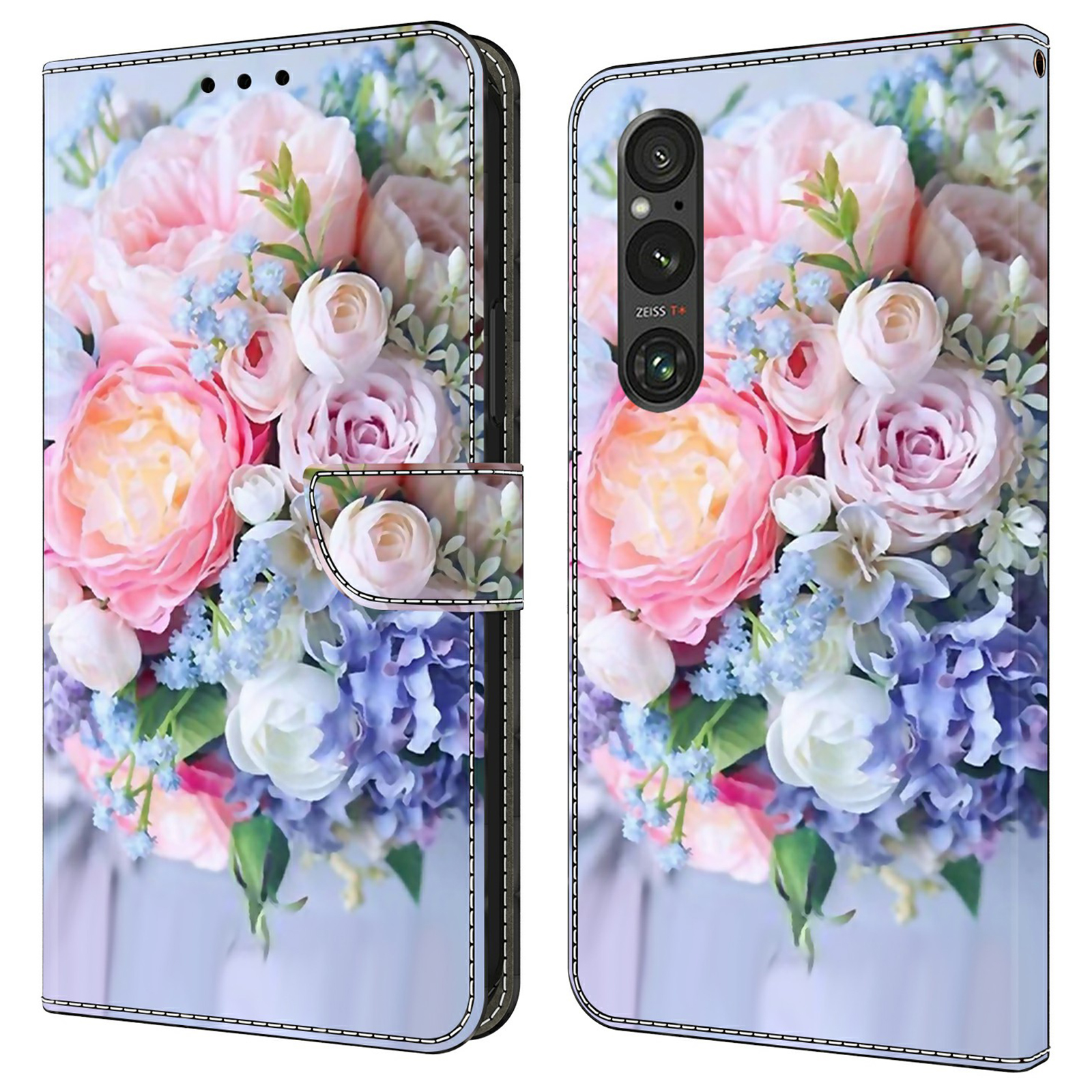 

Anti-kratzer-brieftaschenhülle Für Sony Xperia 1 V Hasten Muster Druckende Lederschluss - Farbenfrohe Blume, Sony Xperia 1 V