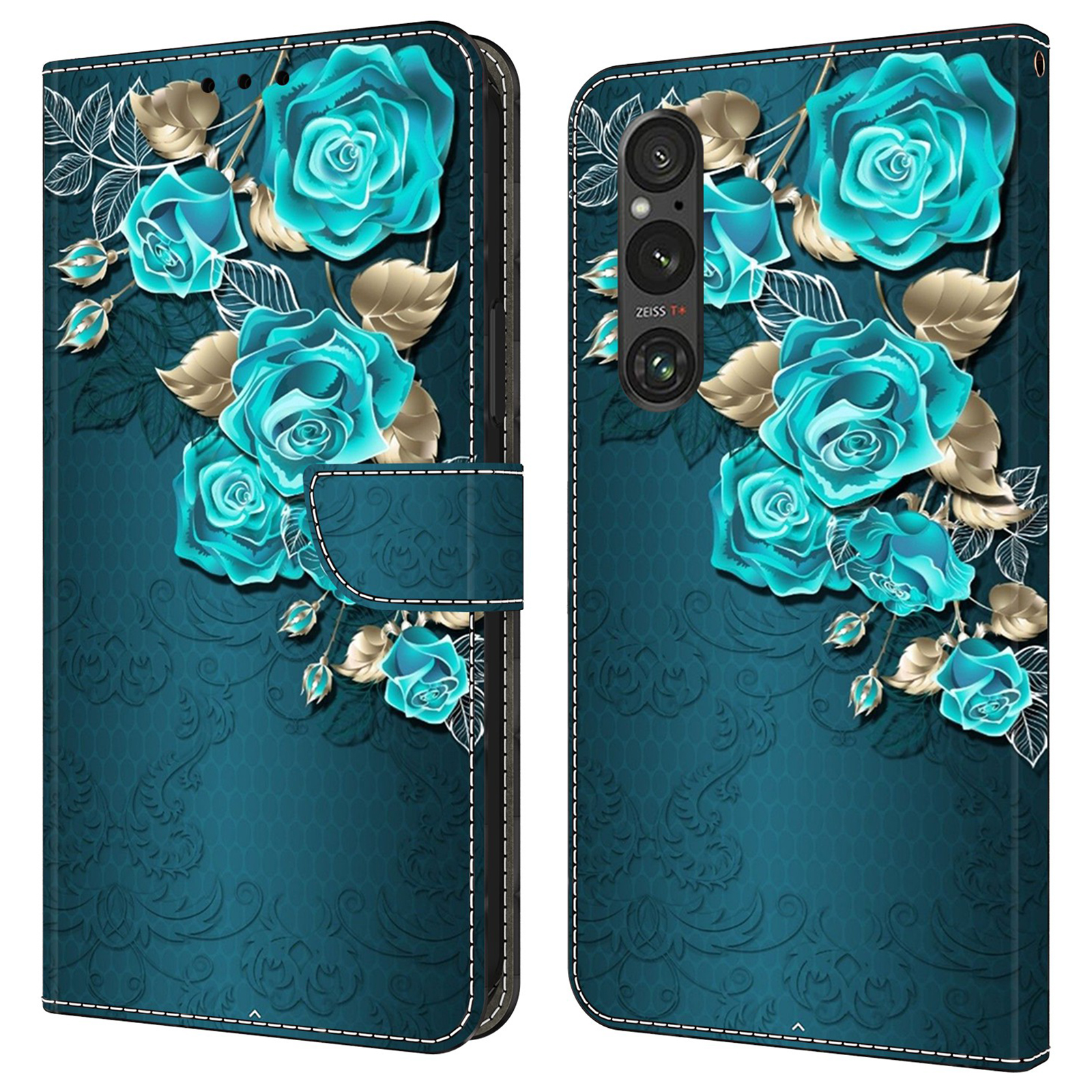 

Anti-kratzer-brieftaschenhülle Für Sony Xperia 1 V Hasten Muster Druckende Lederschluss - Blaue Rose, Sony Xperia 1 V