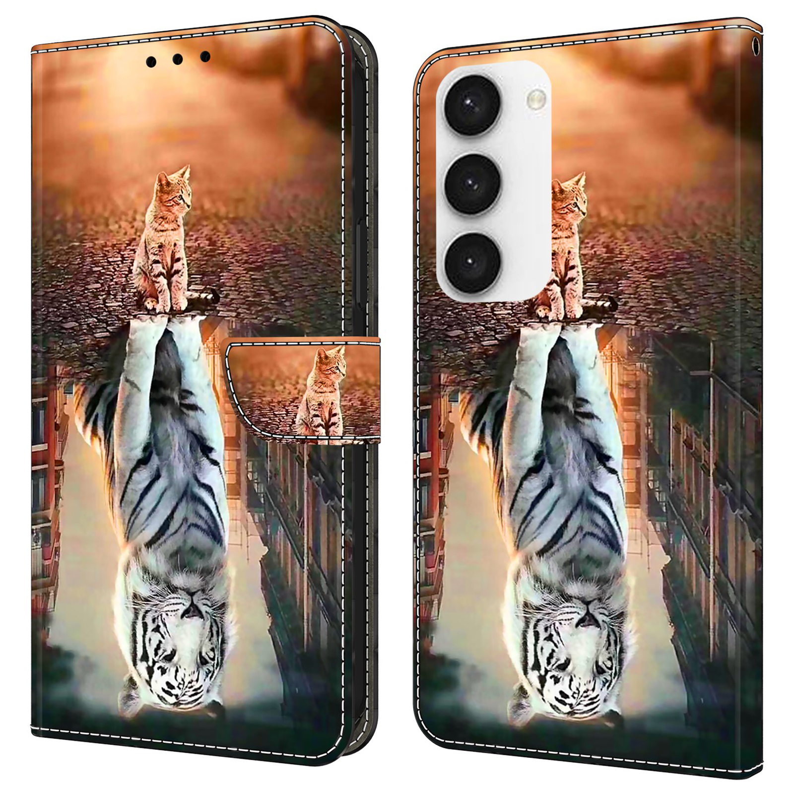 

Für Samsung Galaxy S23+ Hülle Anti-drogen-brieftaschen-handy-muster-druckleder-flip-abdeckung - Katze Und Tiger, Galaxy S23+