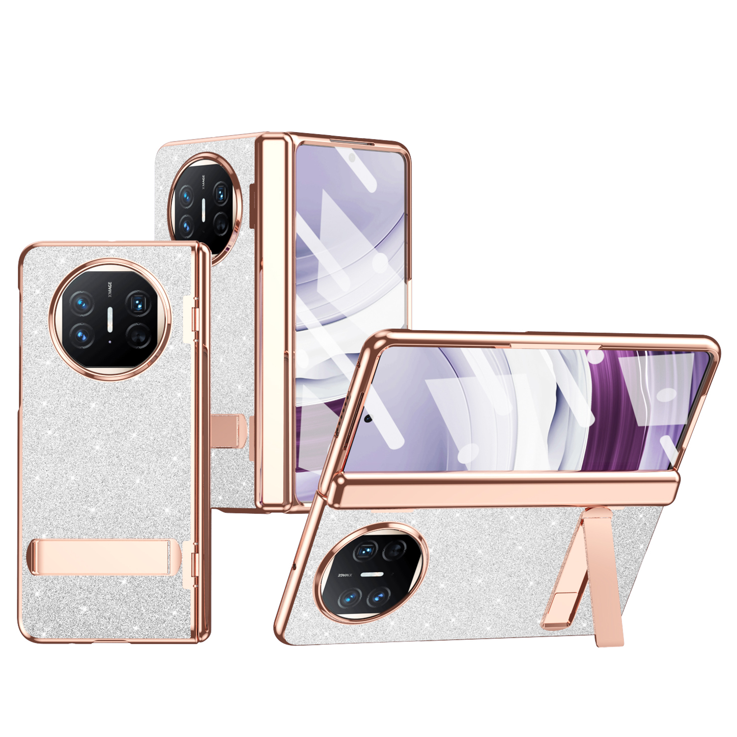 

Für Huawei Mate X5 Hülle Kickstand Leder+pc Elektroplatte Telefonabdeckung Mit Temperamentvollem Glasfilm - Silber, Huawei Mate X5