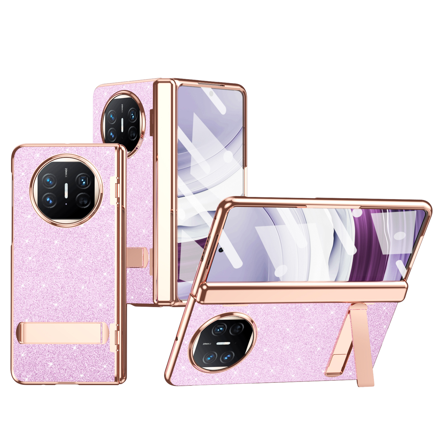 

Für Huawei Mate X5 Hülle Kickstand Leder+pc Elektroplatte Telefonabdeckung Mit Temperamentvollem Glasfilm - Rosa, Huawei Mate X5