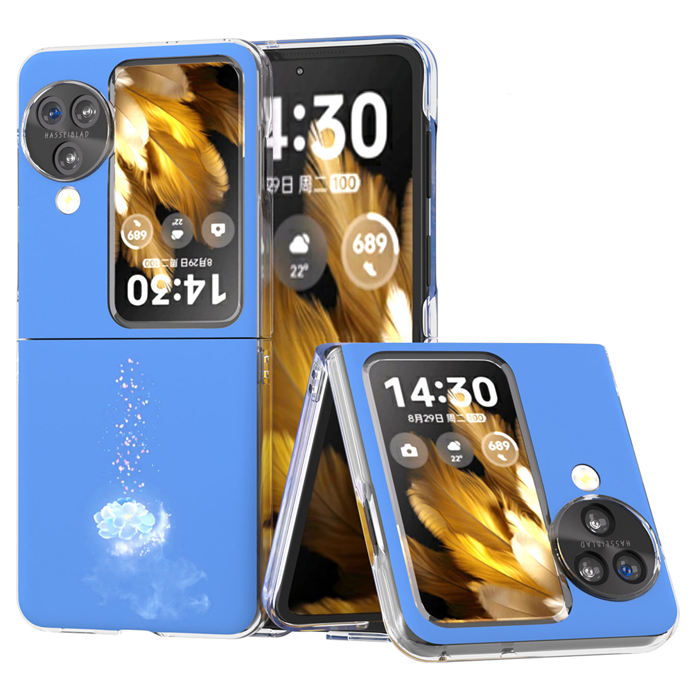 

Für Oppo Finden Sie N3 Flip 5G Hülle Hartes PC -muster -druck Telefonabdeckung - Blaue Blumen, Oppo Find N3 Flip 5G