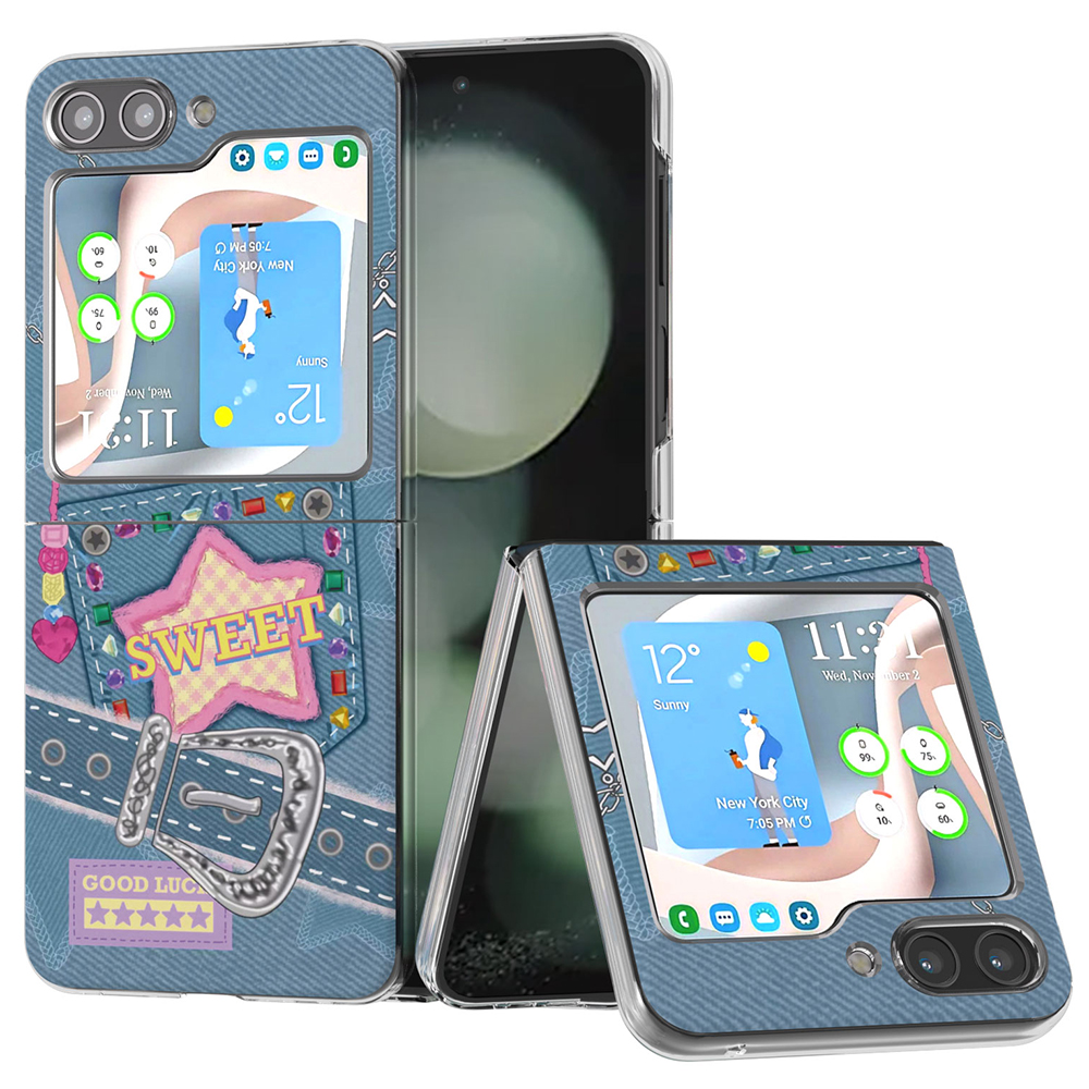 

Für Samsung Galaxy Z Flip5 5G Fallmuster Druck Anti-kratzer-pc-telefonabdeckung - Denim, Galaxy Z Flip5 5G