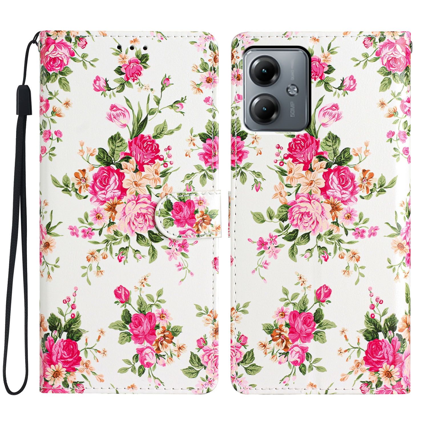 

Für Motorola Moto G54 5G Hülle PU -leder -muster -druckständer Schutzhilfe - Rote Blume, Motorola Moto G54 5G